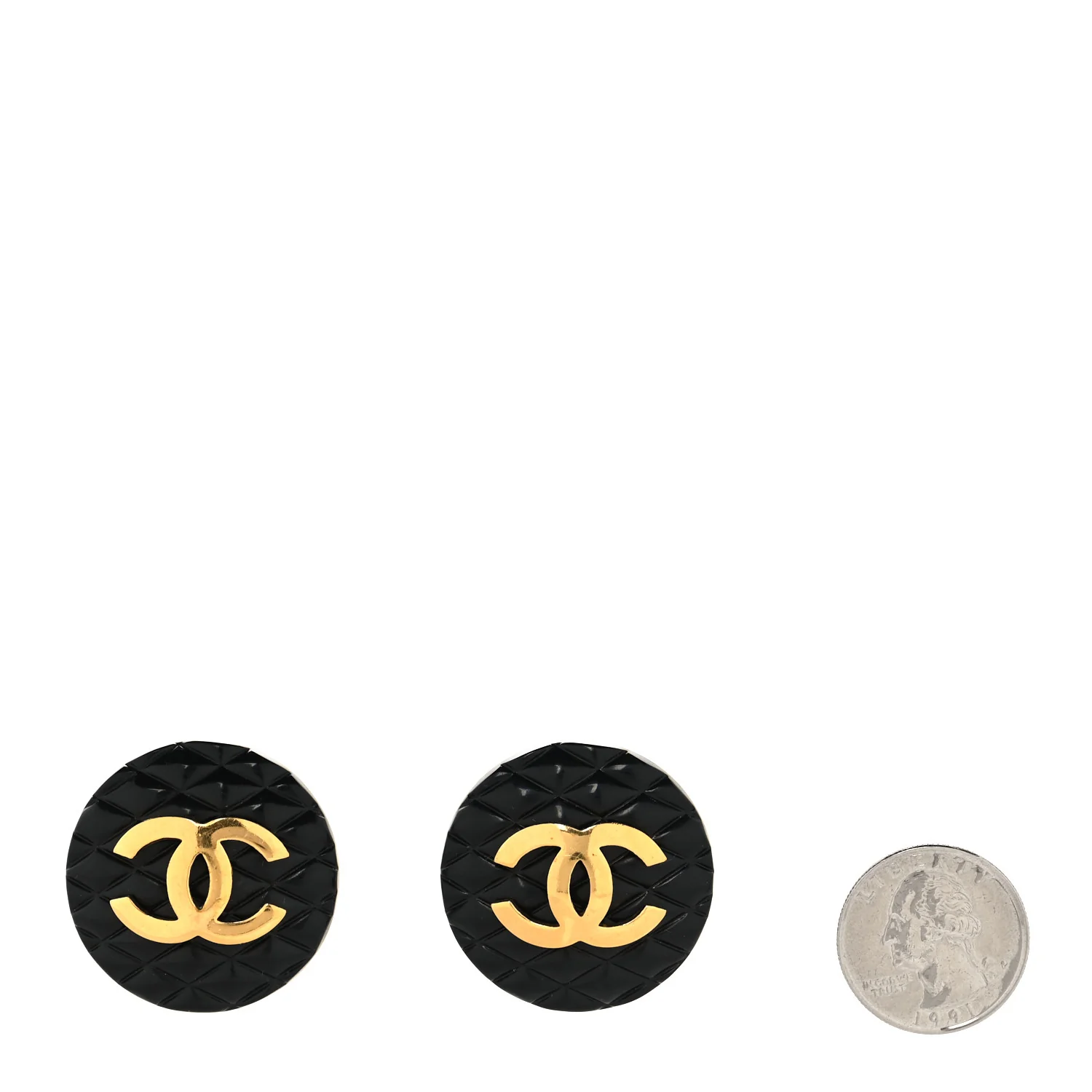 Enamel Quilted CC Clip On Earrings Black Gold - Image 5