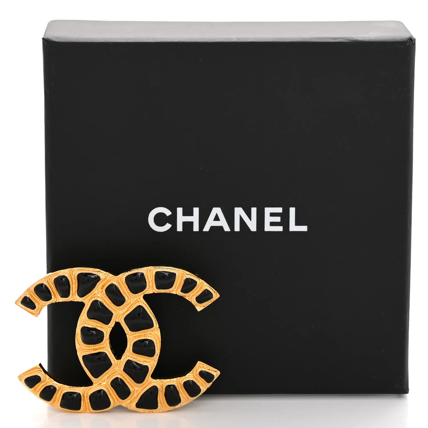 Enamel Studded CC Brooch Black Gold - Image 4