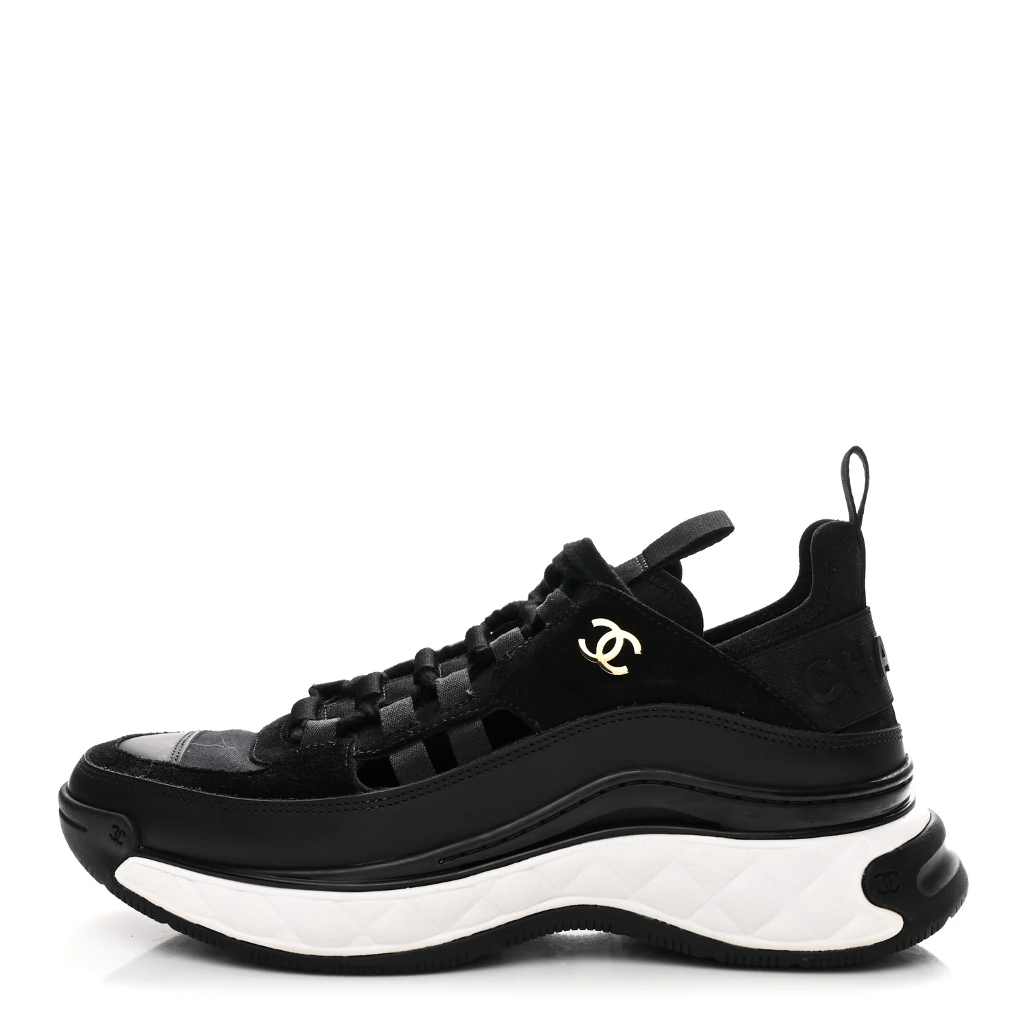 Fabric Calfskin Suede CC Sneakers 37.5 Black