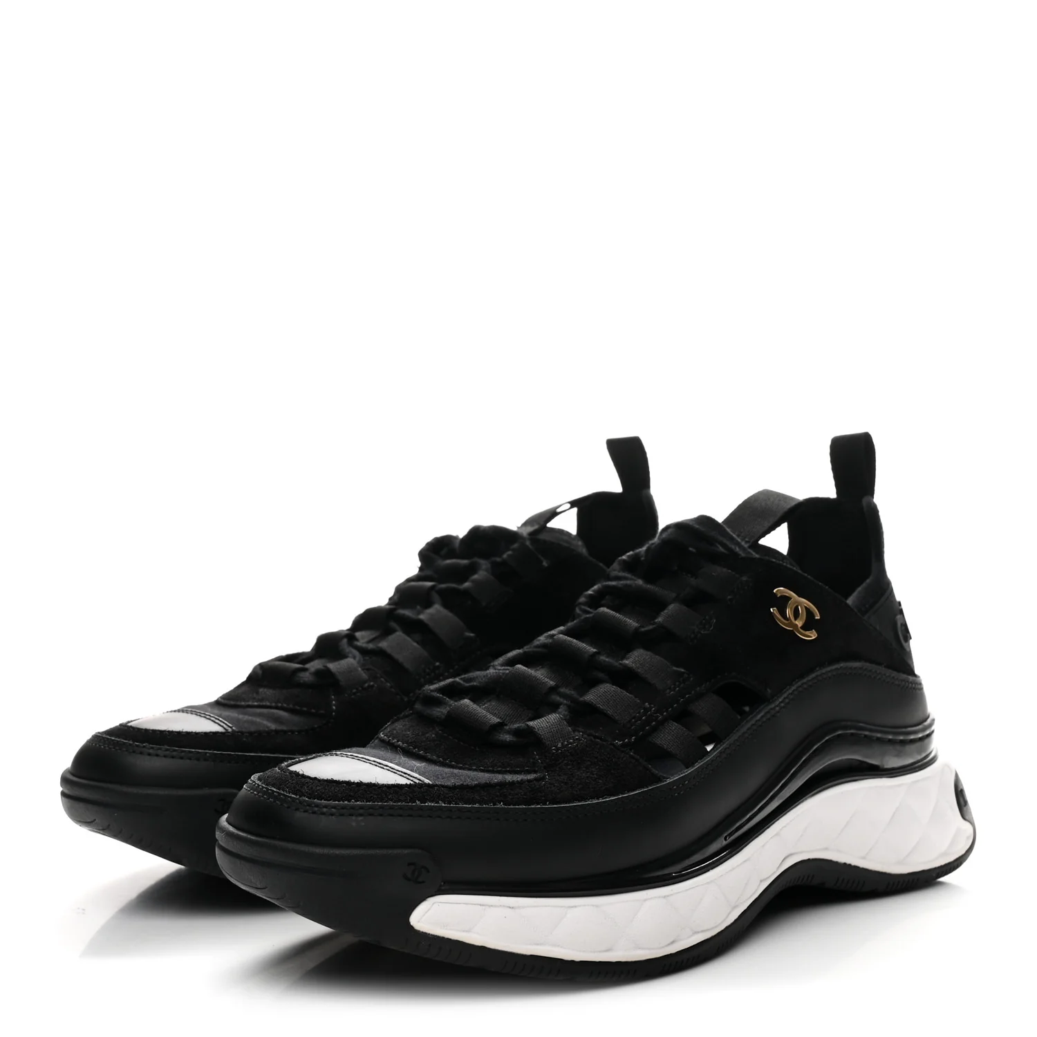 Fabric Calfskin Suede CC Sneakers 37.5 Black - Image 4