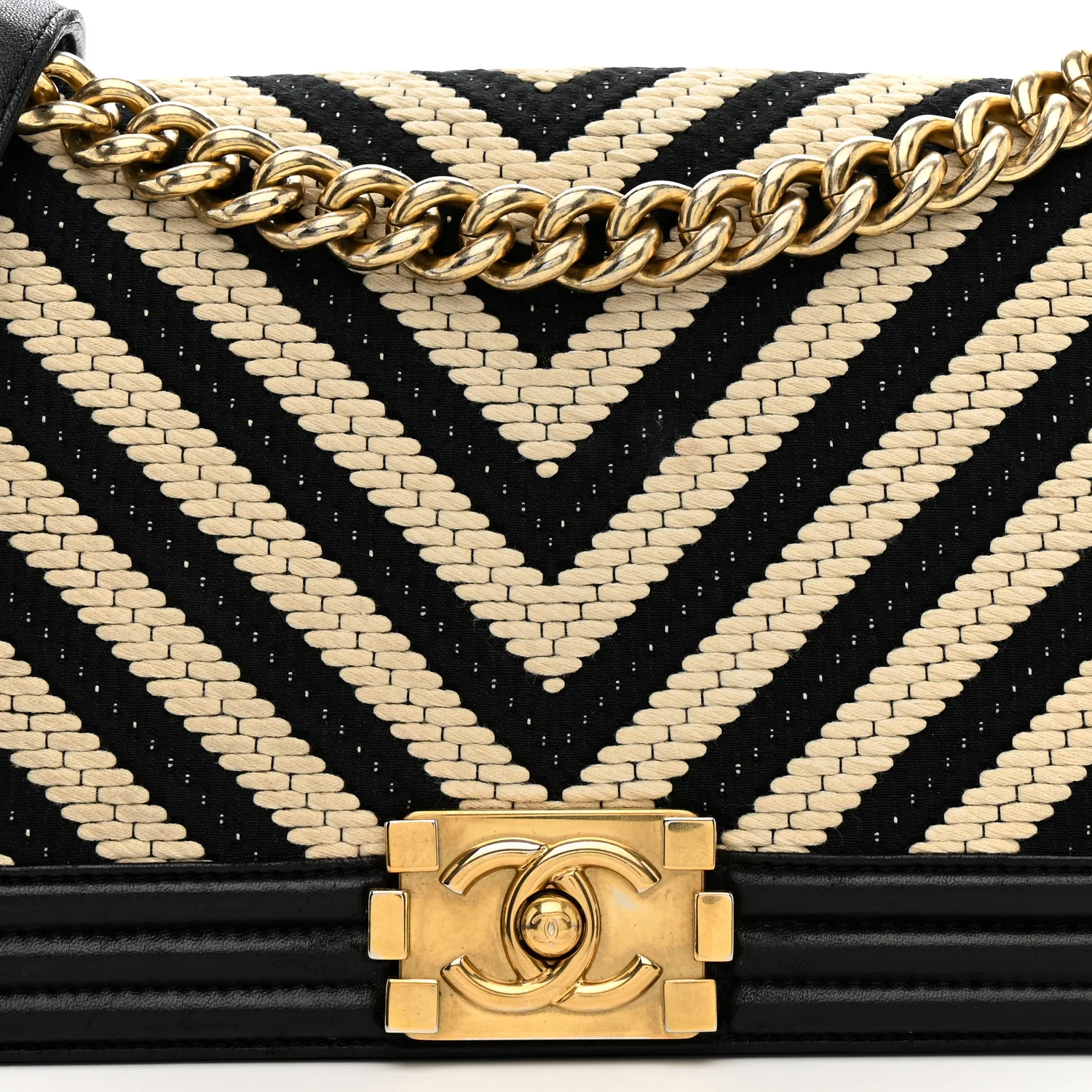 Fabric Chevron Braided Medium Boy Flap Black White - Image 8