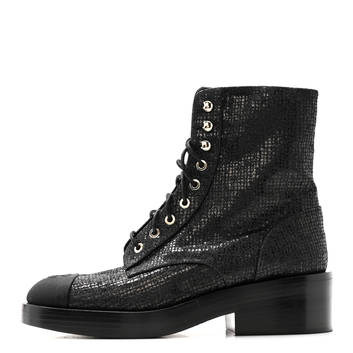 Fabric Crossgrain Cap Toe Combat Boots 38.5 Black