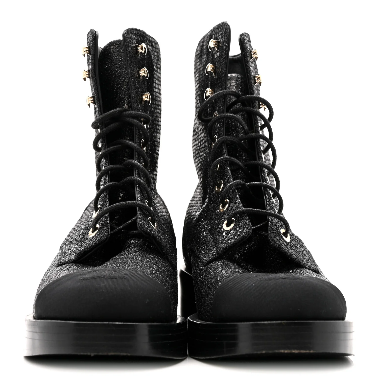 Fabric Crossgrain Cap Toe Combat Boots 38.5 Black - Image 3