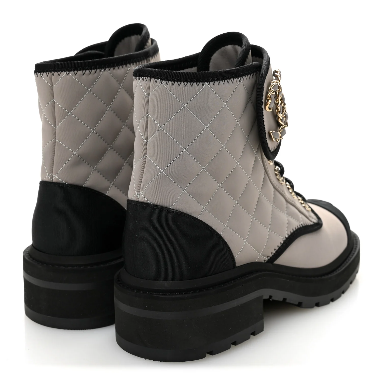 Fabric Grosgrain Quilted Cap Toe Lace Up Combat Boots 36 Gray - Image 4