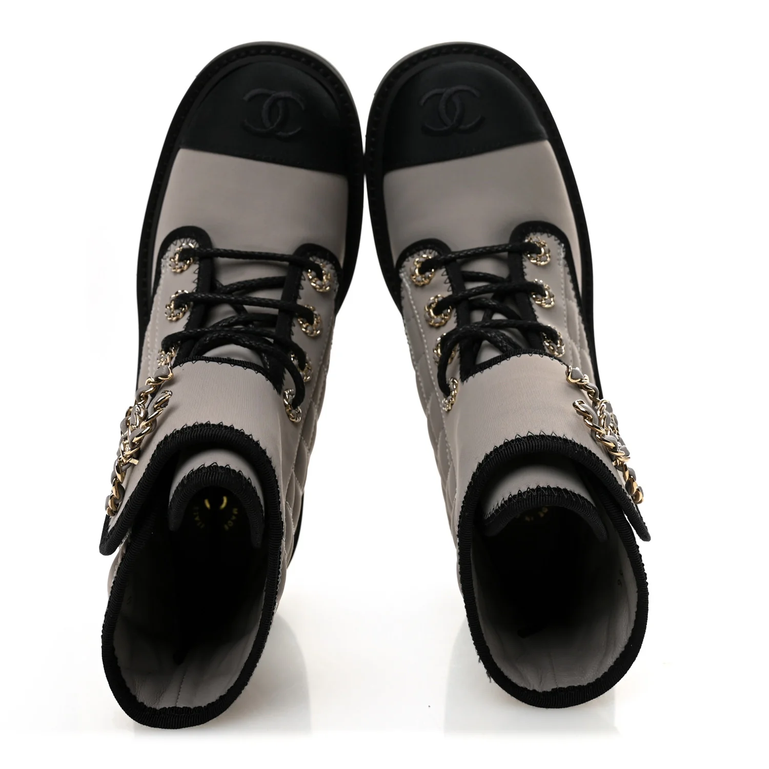 Fabric Grosgrain Quilted Cap Toe Lace Up Combat Boots 36 Gray - Image 5