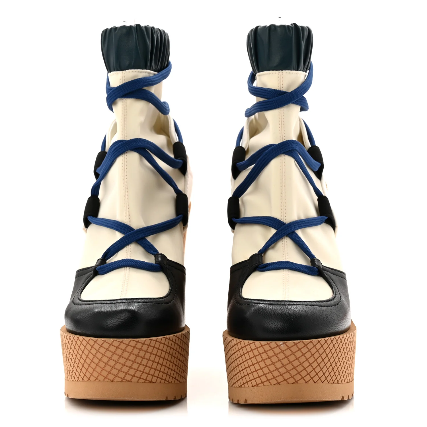 Fabric Lambskin Calfskin Runway Wedge Short Platform Boots 36 Blue White Pink - Image 2