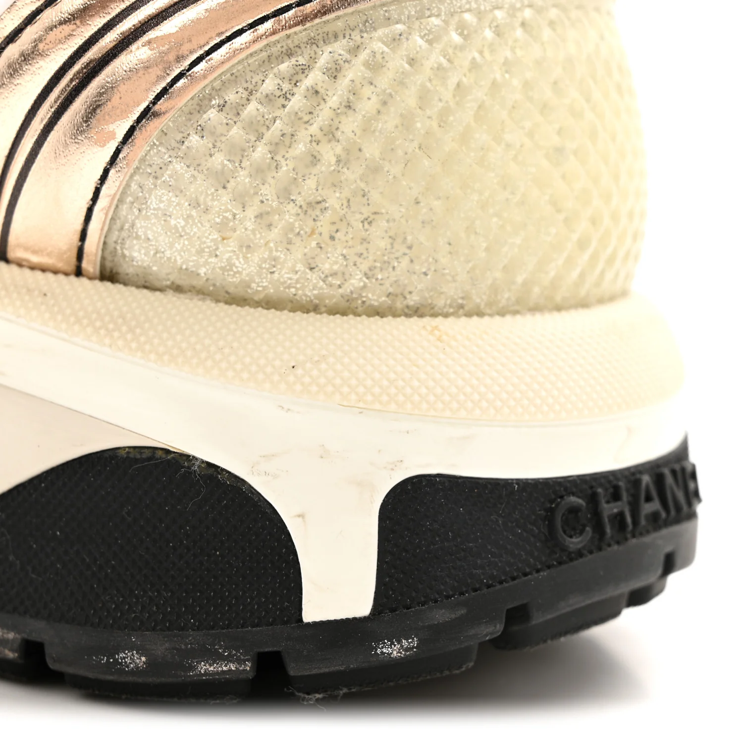 Fabric Laminated Calfskin Stretch CC Sneakers 37 Ivory White Silver - Image 13