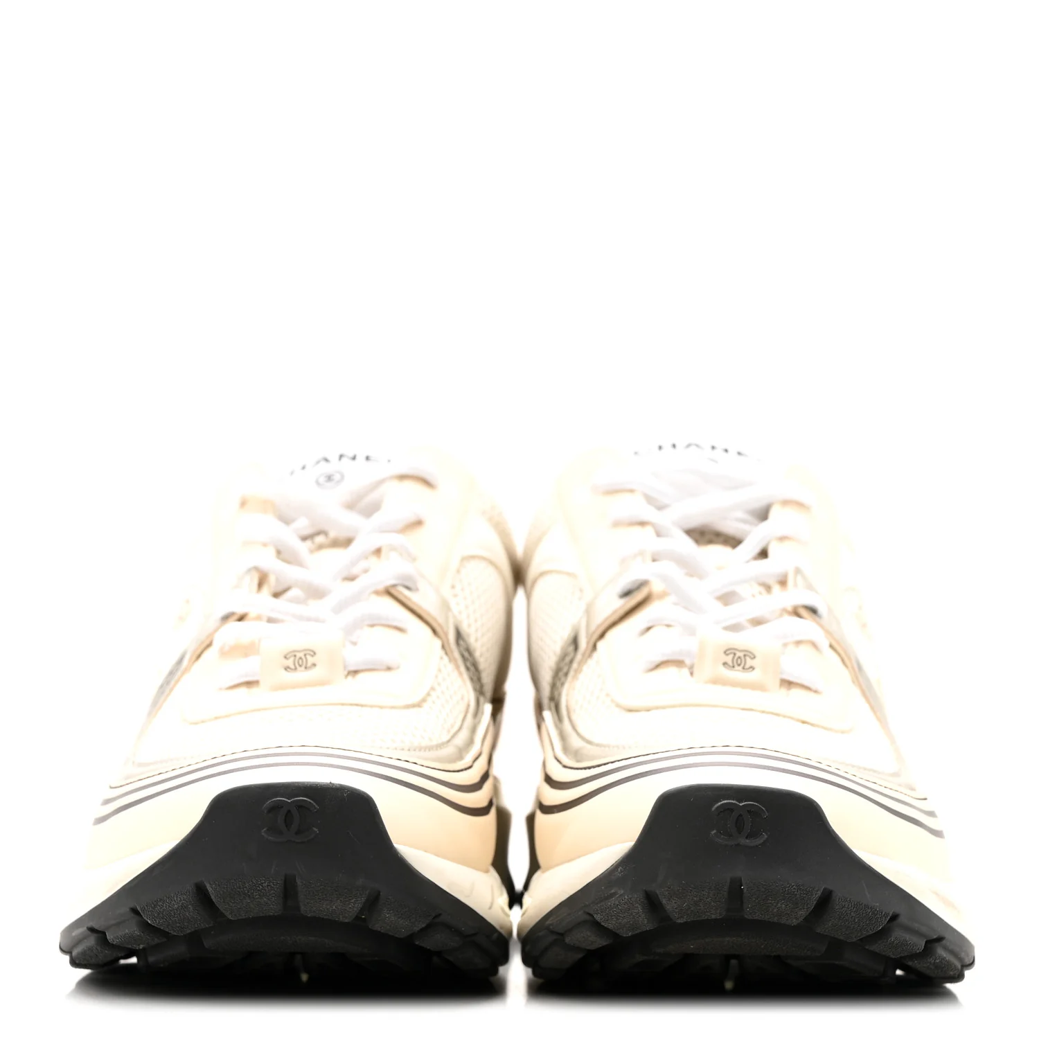 Fabric Laminated Calfskin Stretch CC Sneakers 37 Ivory White Silver - Image 3