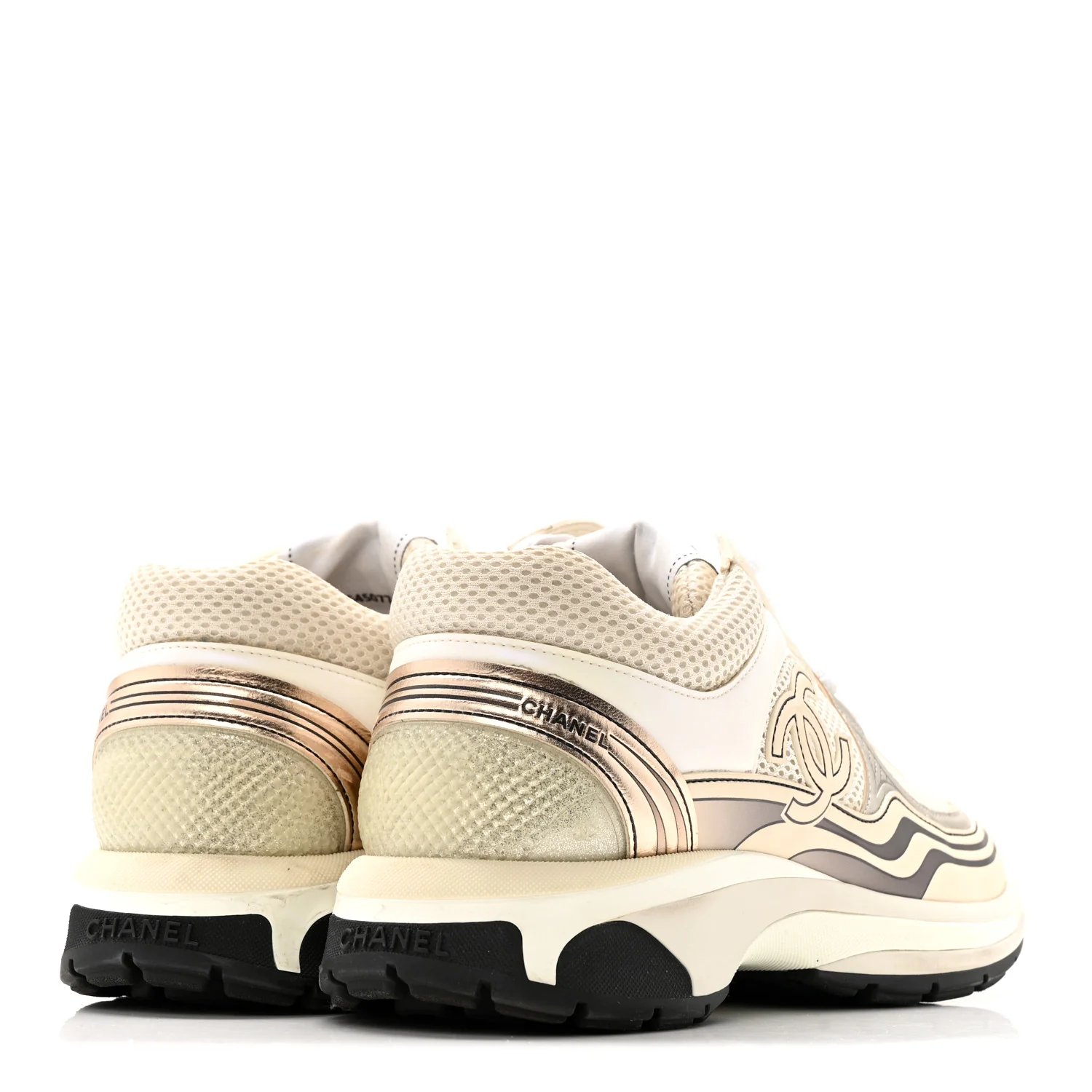 Fabric Laminated Calfskin Stretch CC Sneakers 37 Ivory White Silver - Image 5