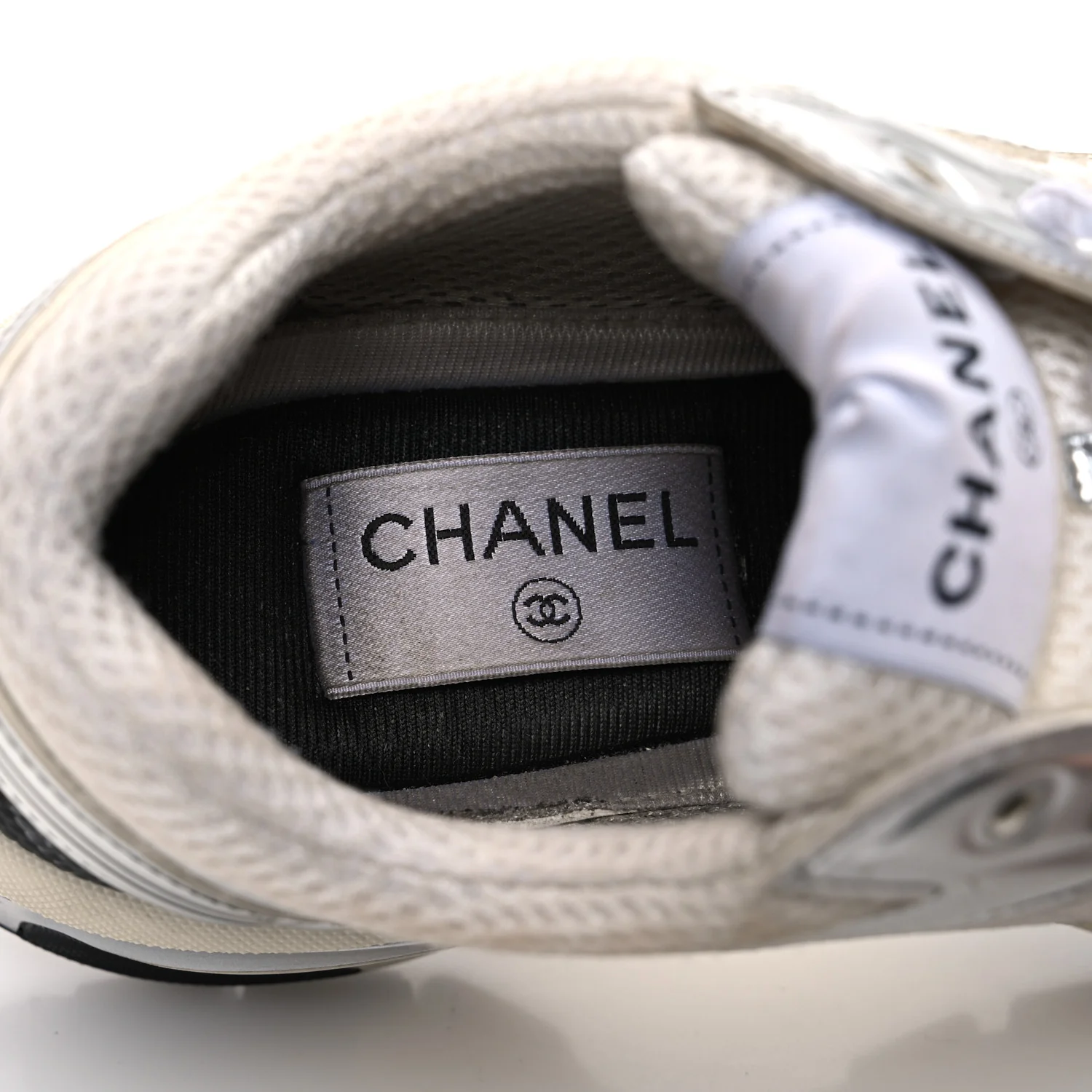 Fabric Laminated Calfskin Stretch CC Sneakers 37 White Silver - Image 10