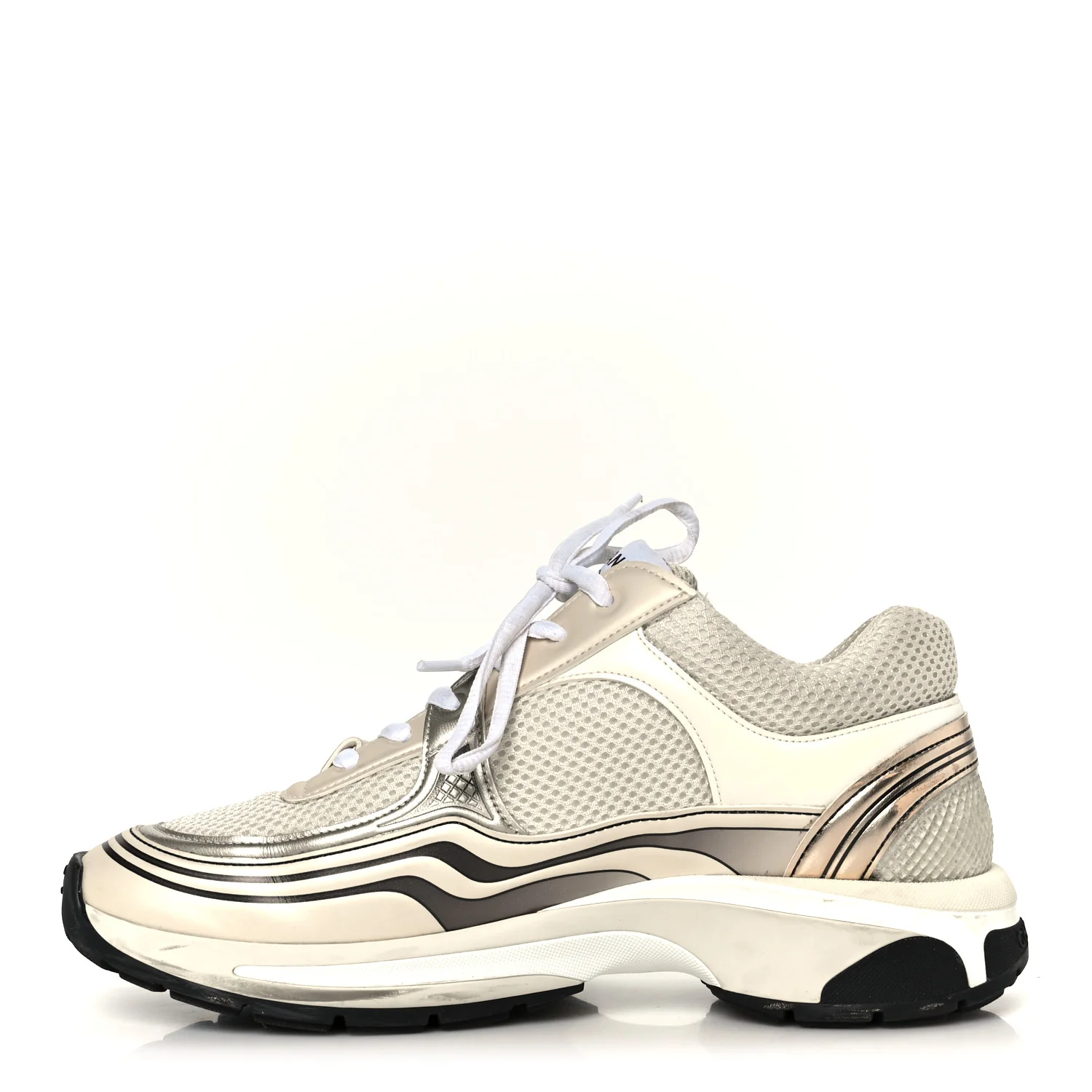 Fabric Laminated Calfskin Stretch CC Sneakers 40 Ivory Gold Silver