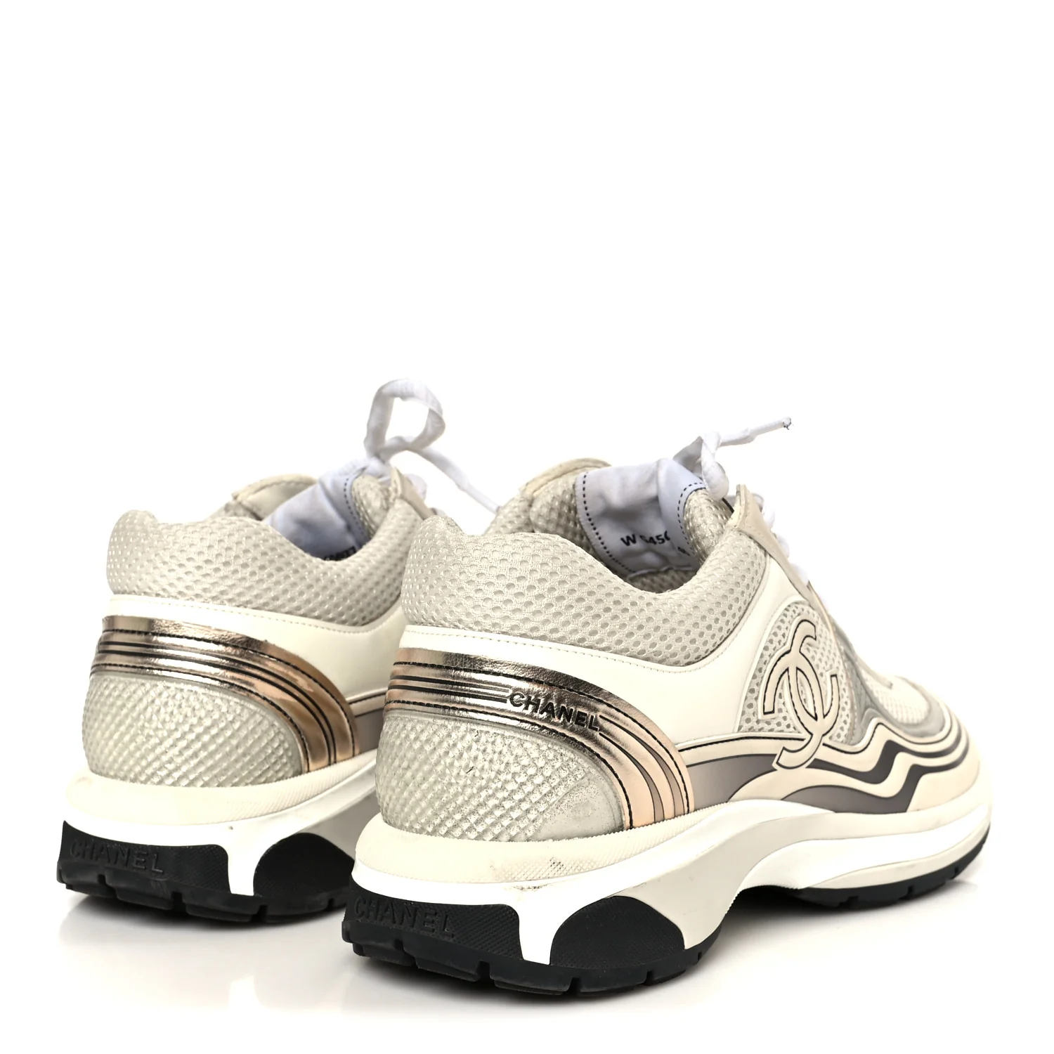 Fabric Laminated Calfskin Stretch CC Sneakers 40 Ivory Gold Silver - Image 5