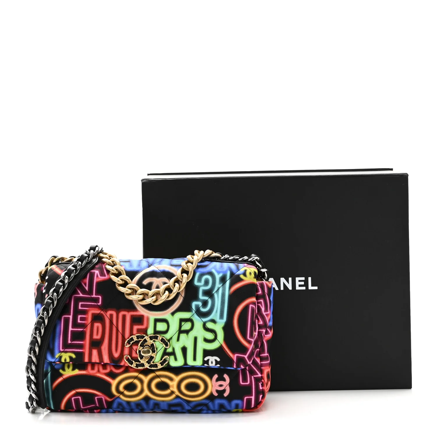 Fabric Printed Medium Chanel 19 Flap Black Multicolor - Image 11