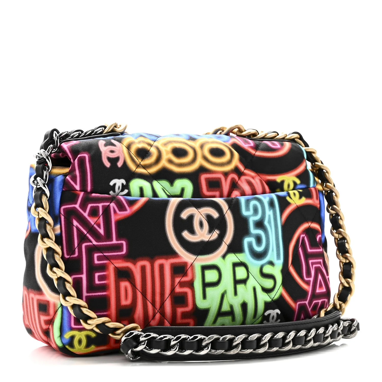 Fabric Printed Medium Chanel 19 Flap Black Multicolor - Image 3