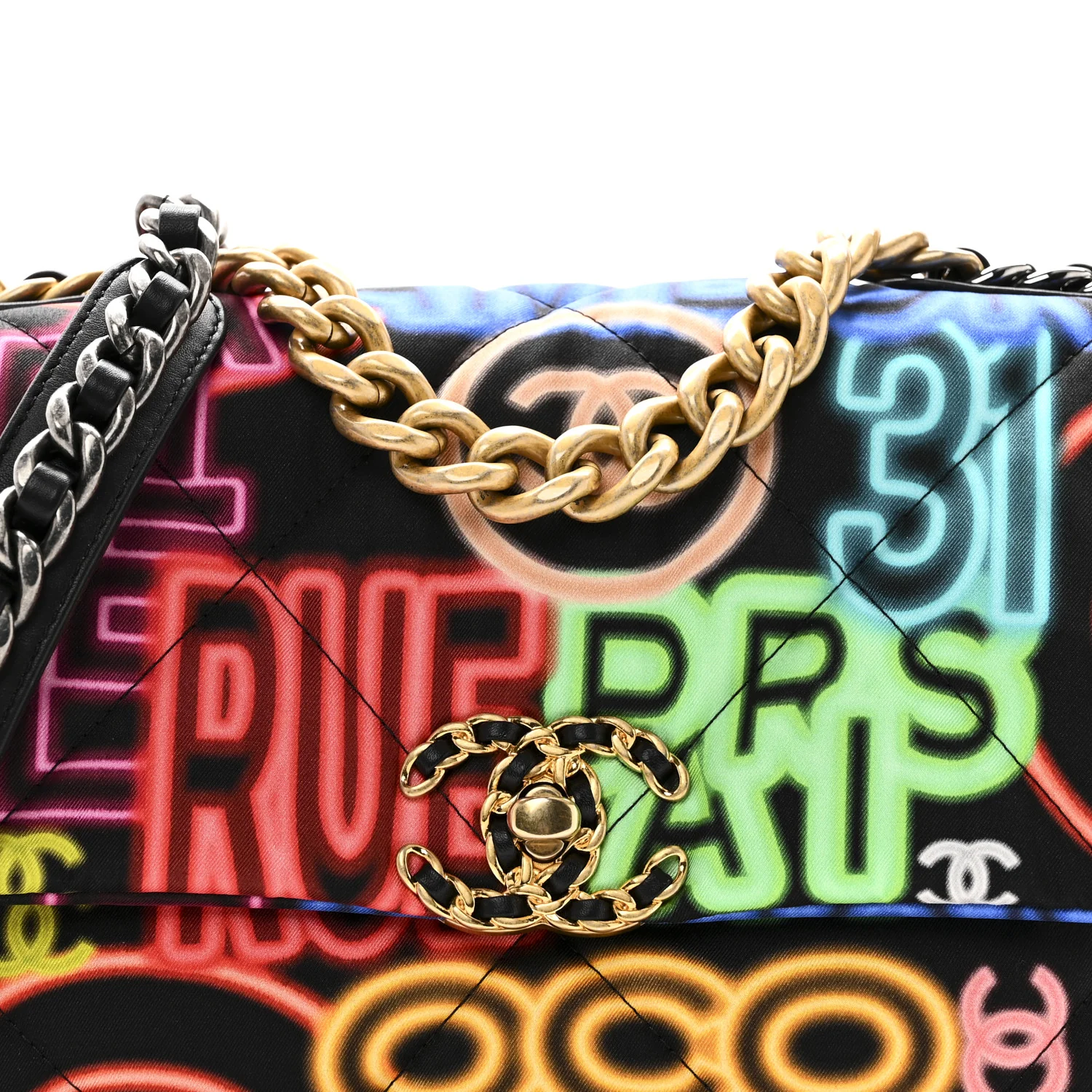 Fabric Printed Medium Chanel 19 Flap Black Multicolor - Image 8