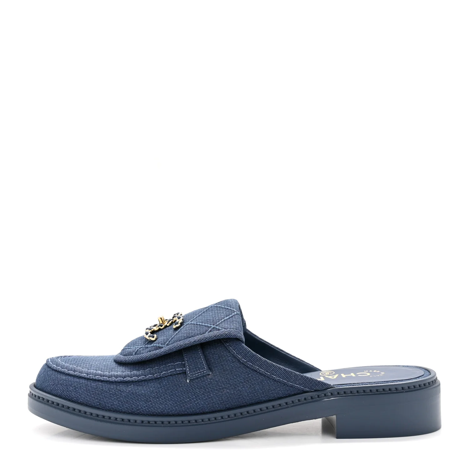 Fabric Quilted CC Turnlock Mules 39 Blue - Image 2