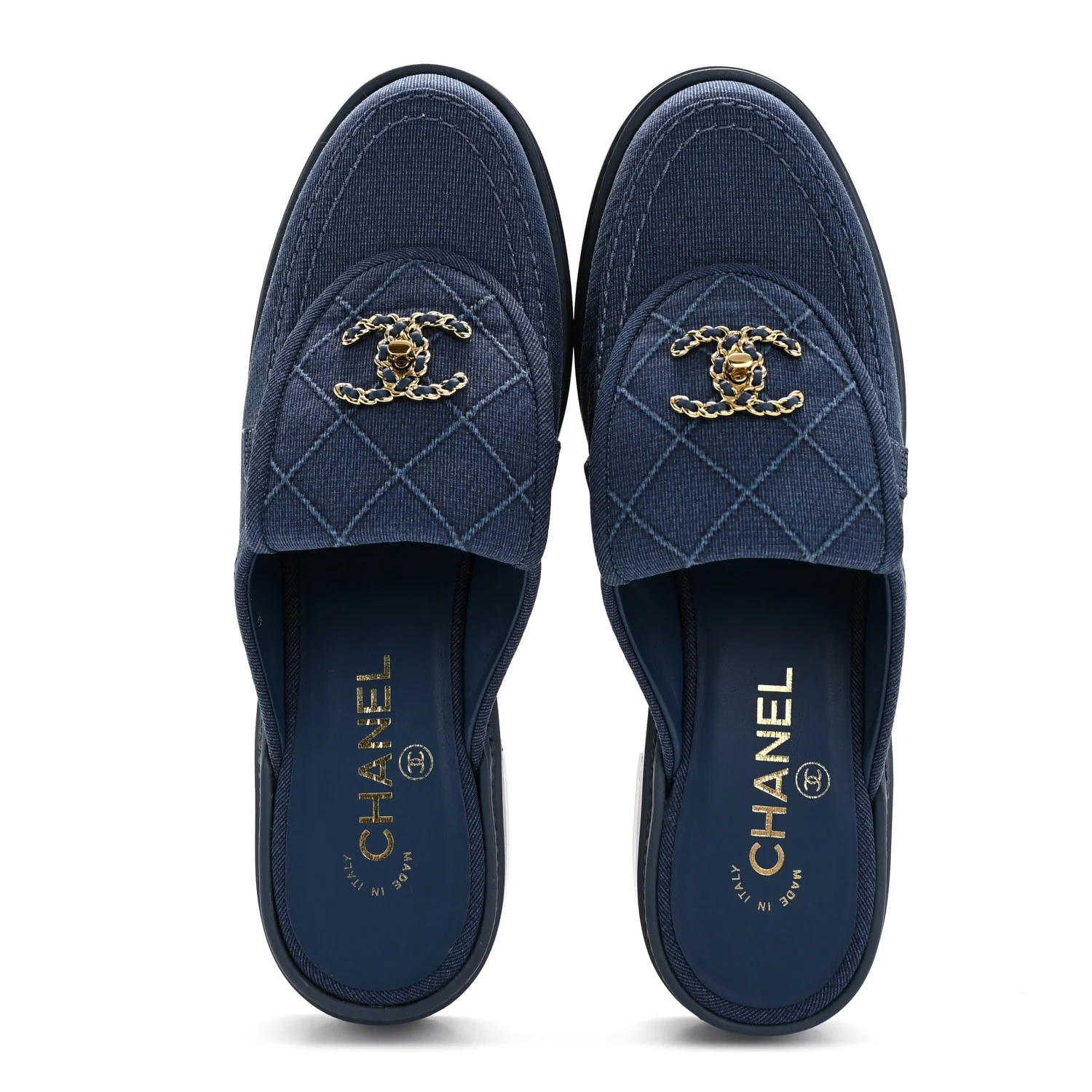 Fabric Quilted CC Turnlock Mules 39 Blue - Image 3