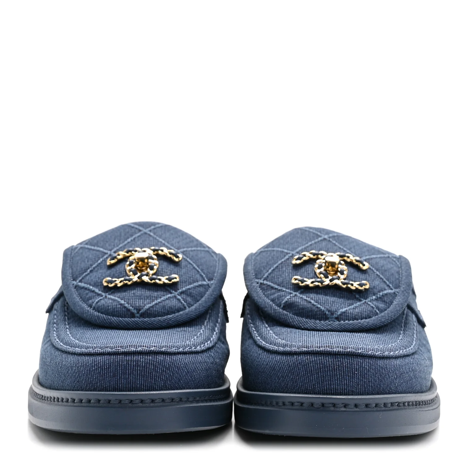 Fabric Quilted CC Turnlock Mules 39 Blue - Image 5
