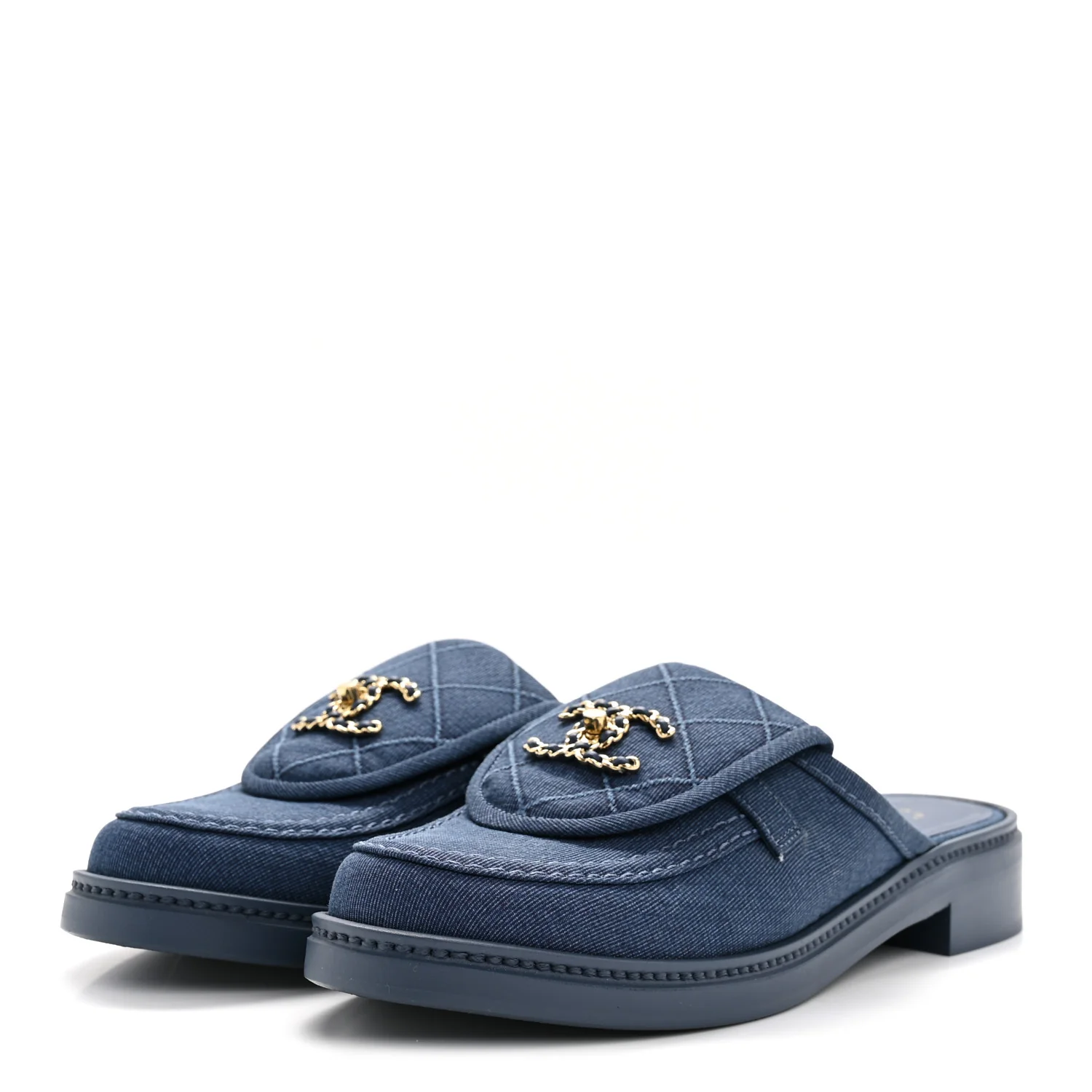 Fabric Quilted CC Turnlock Mules 39 Blue - Image 7