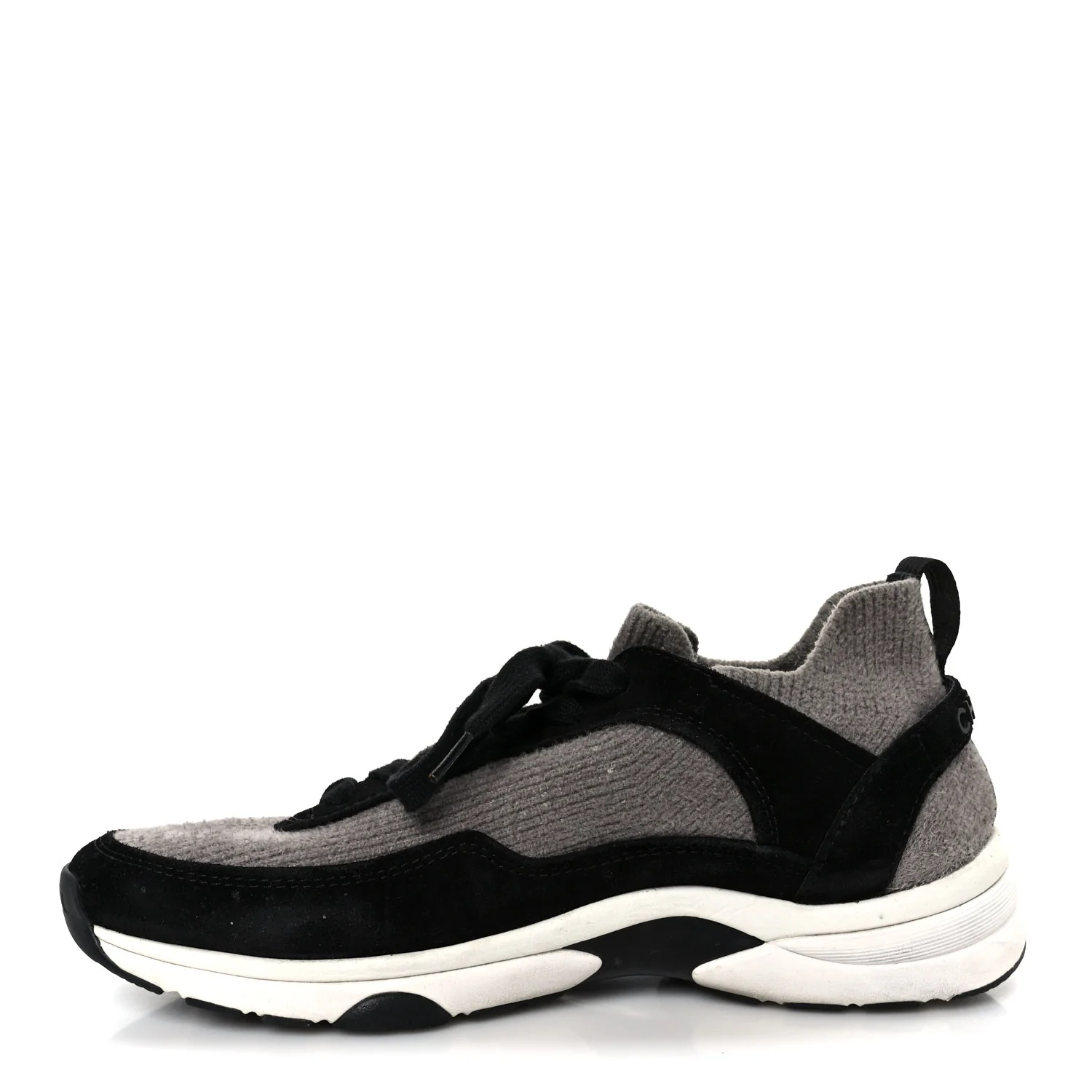 Fabric Suede Calfskin CC Sneakers 38 Gray Black