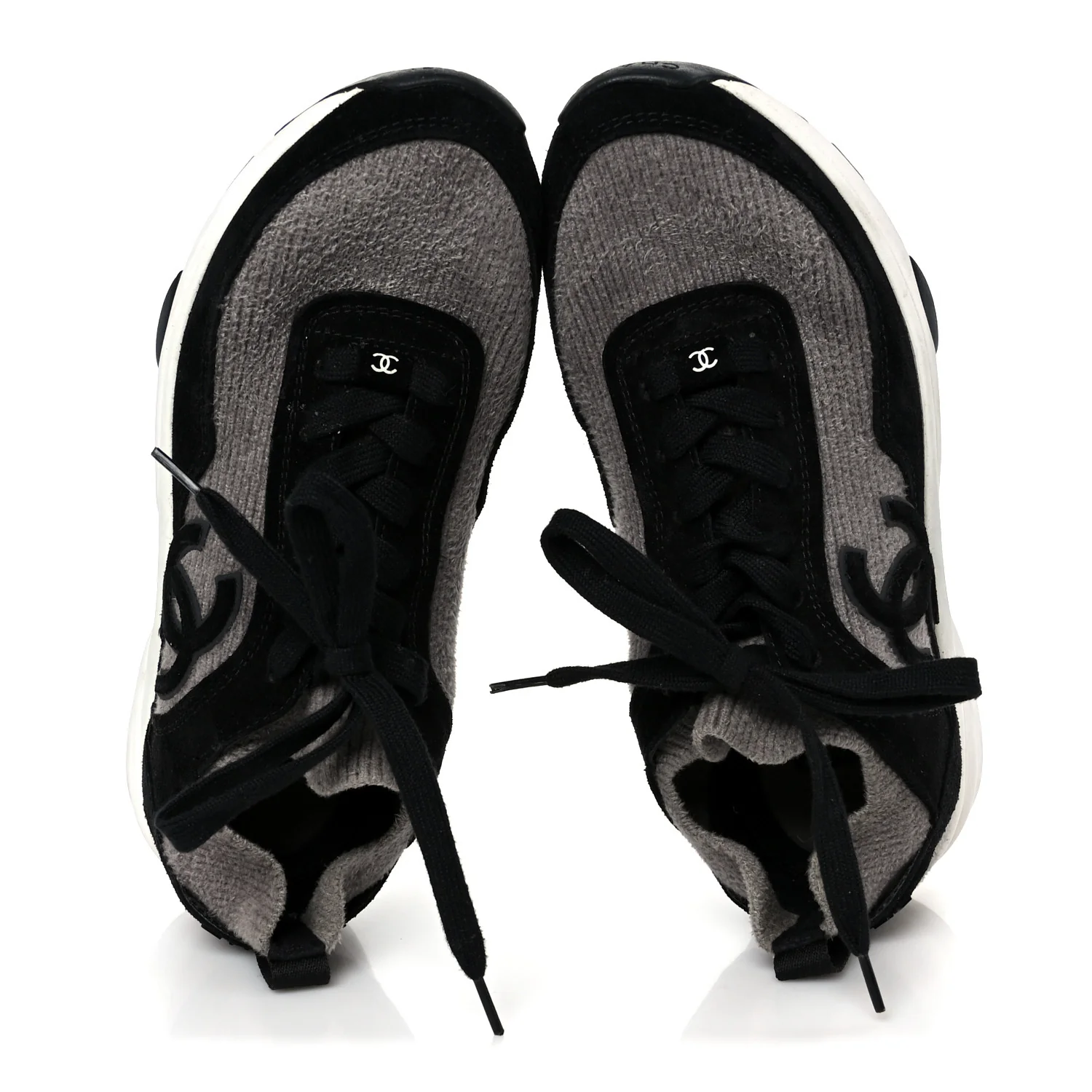 Fabric Suede Calfskin CC Sneakers 38 Gray Black - Image 2