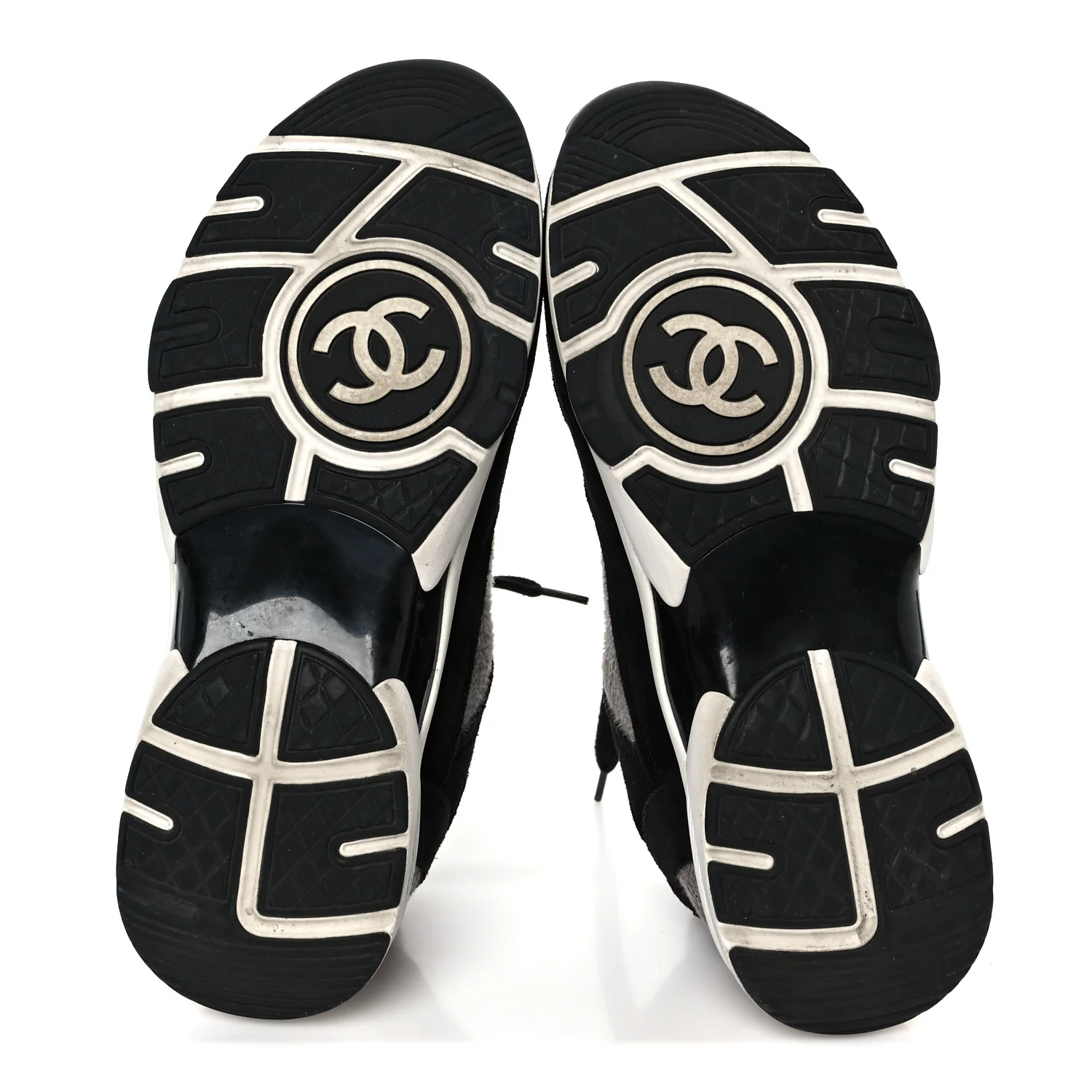 Fabric Suede Calfskin CC Sneakers 38 Gray Black - Image 6