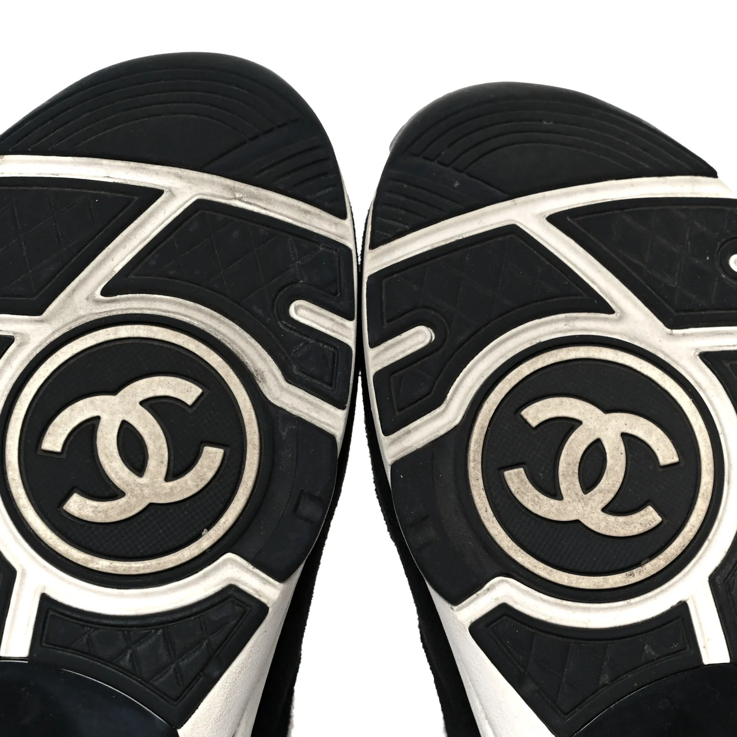 Fabric Suede Calfskin CC Sneakers 38 Gray Black - Image 7