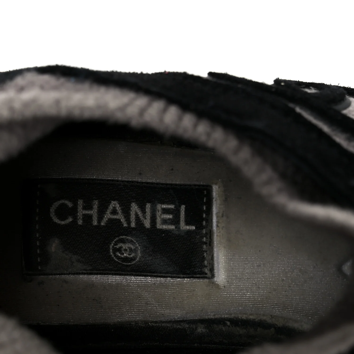 Fabric Suede Calfskin CC Sneakers 38 Gray Black - Image 8