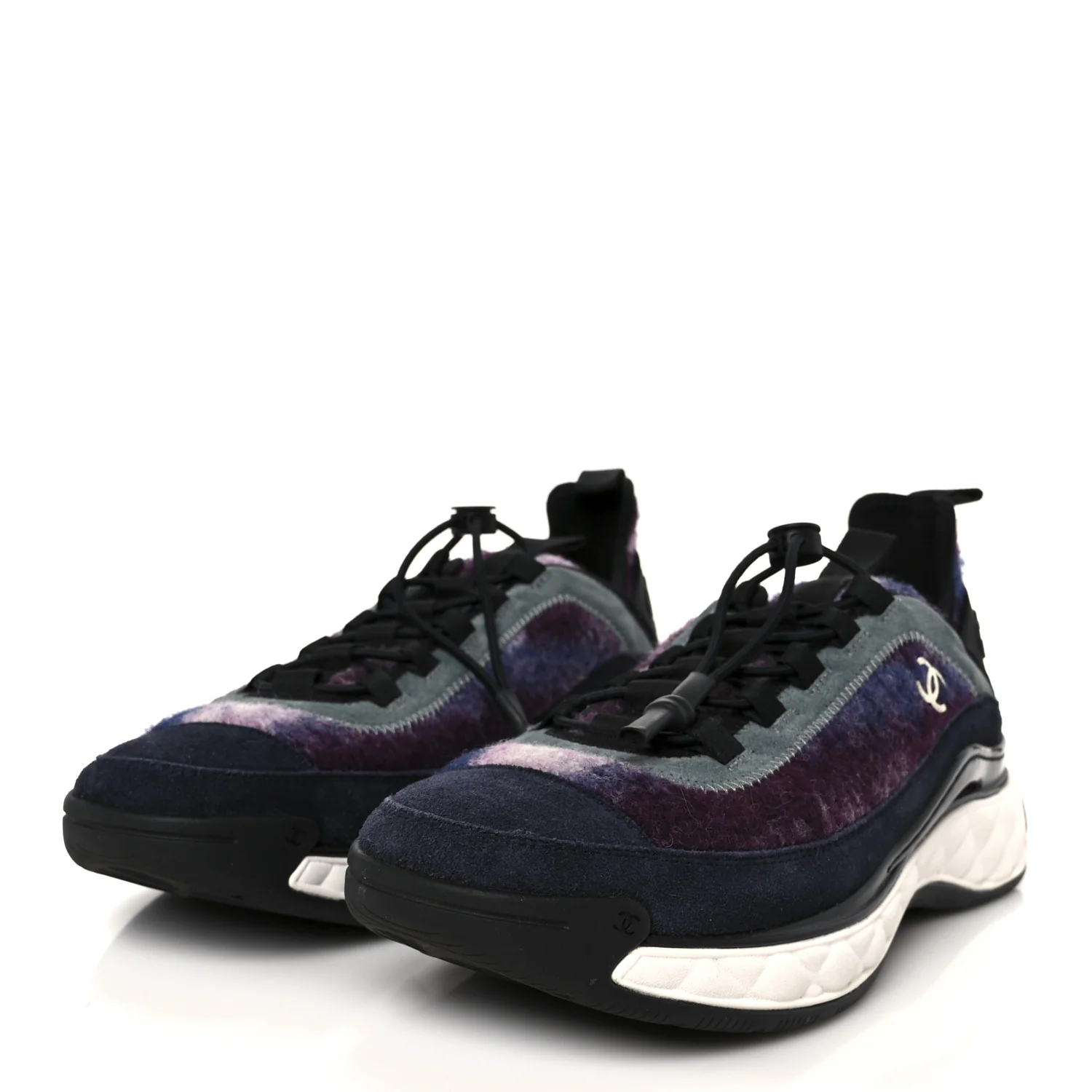 Fabric Suede Calfskin CC Sneakers 41 Blue Black Purple - Image 4
