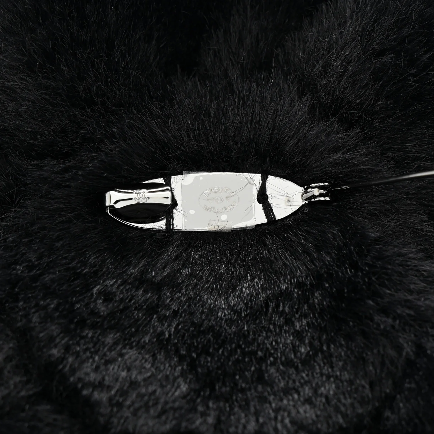 Faux Fur Strass Camellia Brooch Black - Image 4