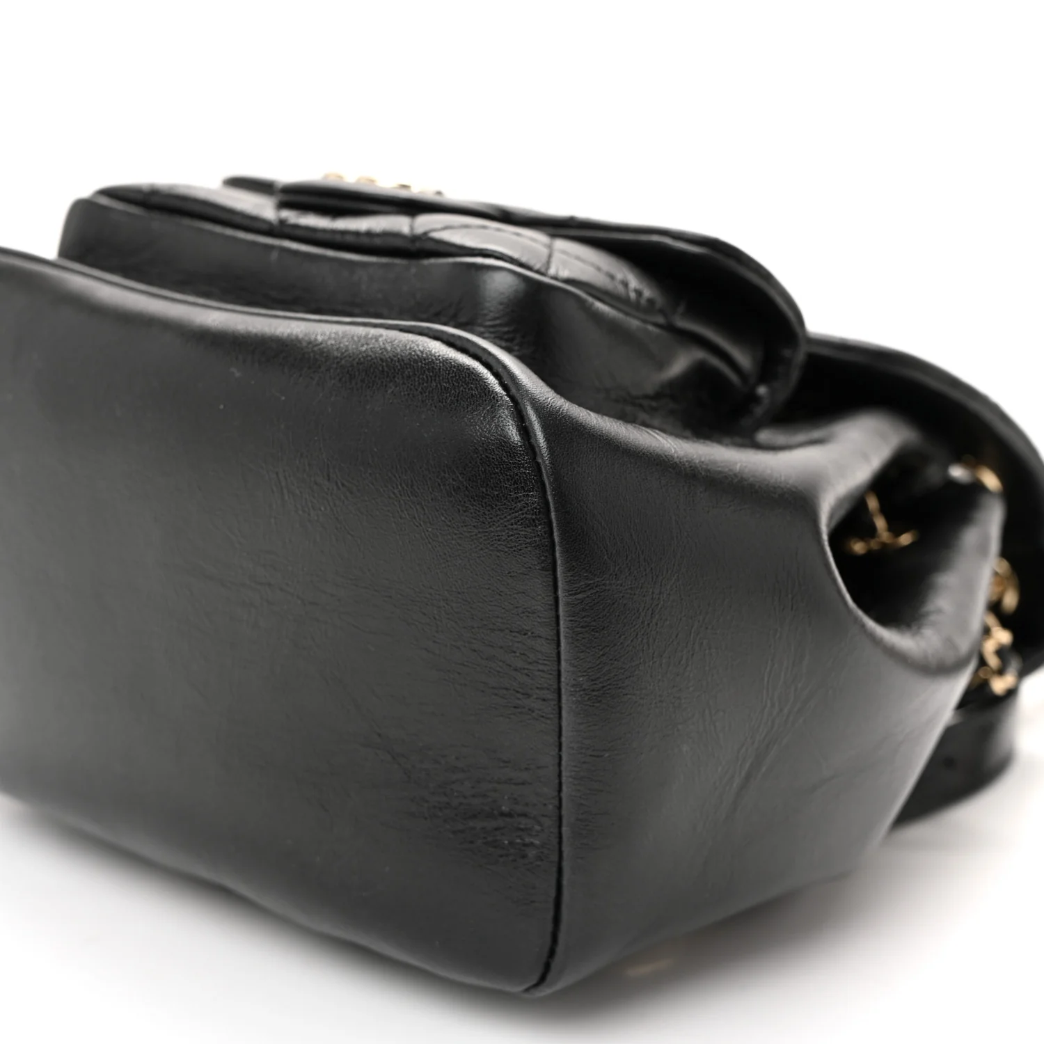 Glazed Aged Calfskin Quilted Small Duma Drawstring Backpack Black - Image 10