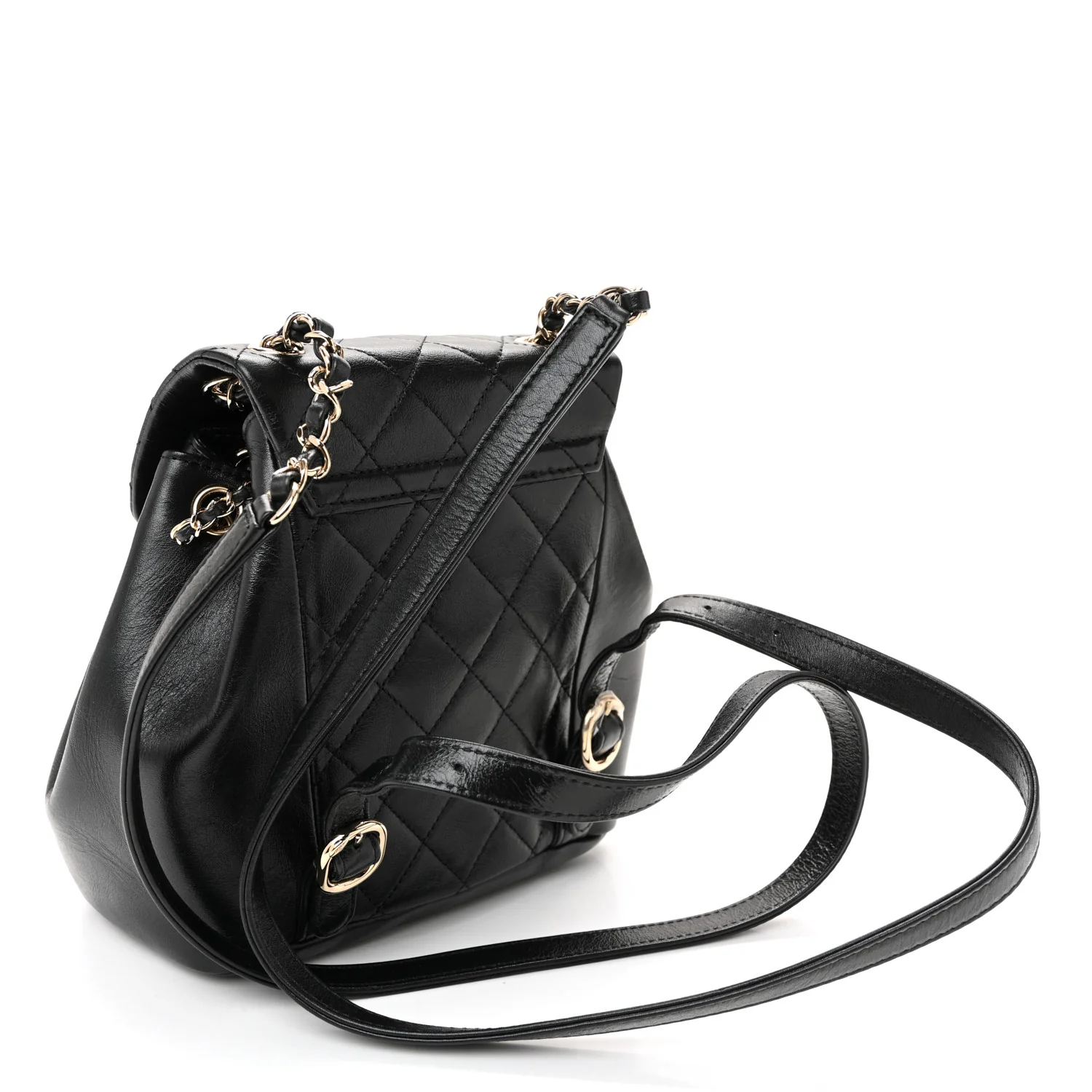 Glazed Aged Calfskin Quilted Small Duma Drawstring Backpack Black - Image 3