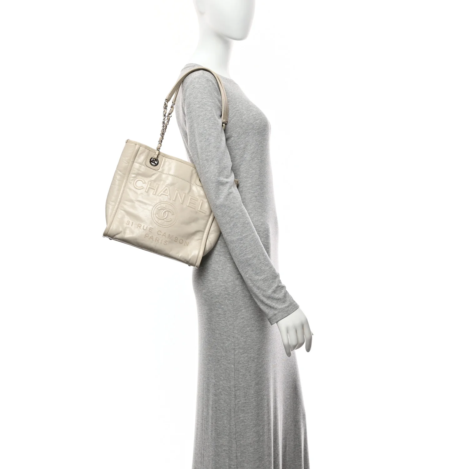 Glazed Calfskin Mini Deauville Tote White - Image 2