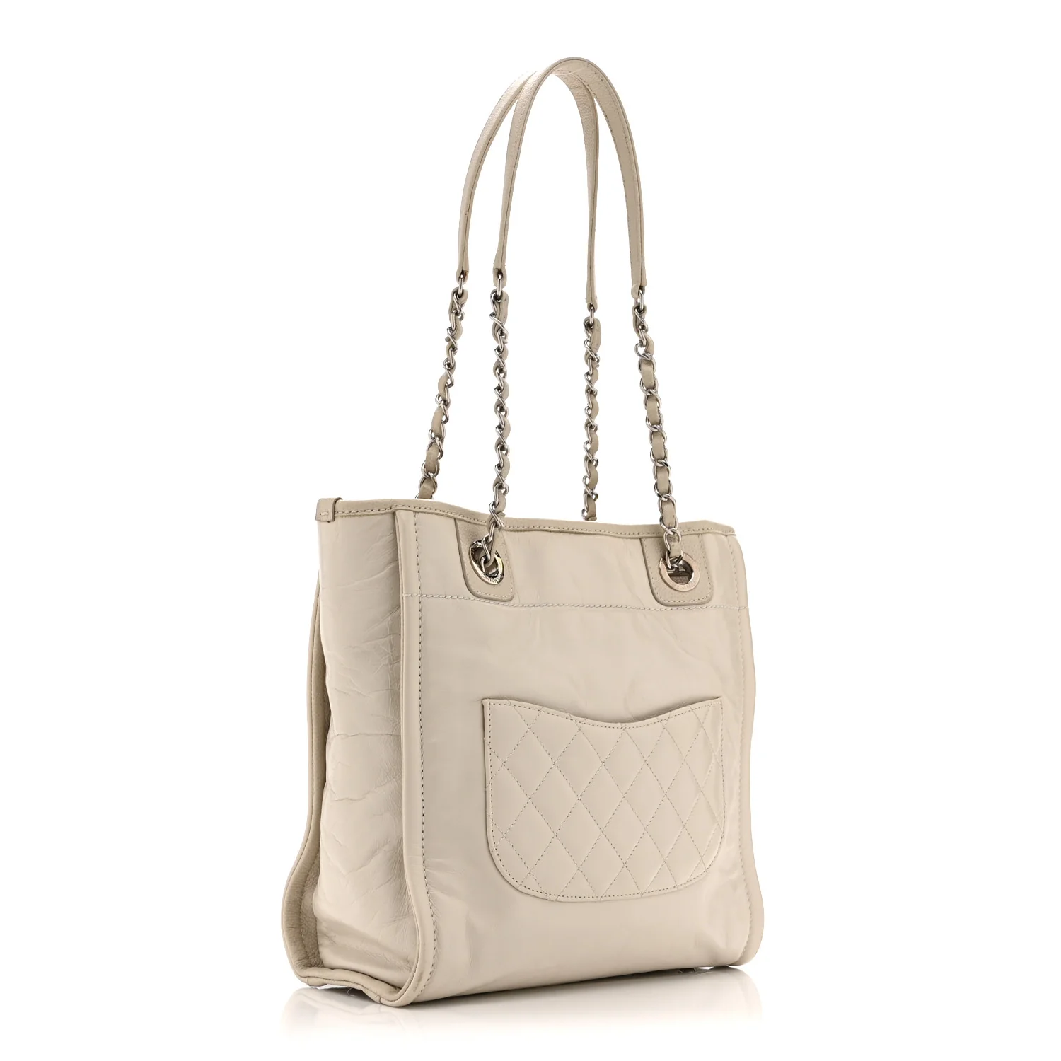 Glazed Calfskin Mini Deauville Tote White - Image 3