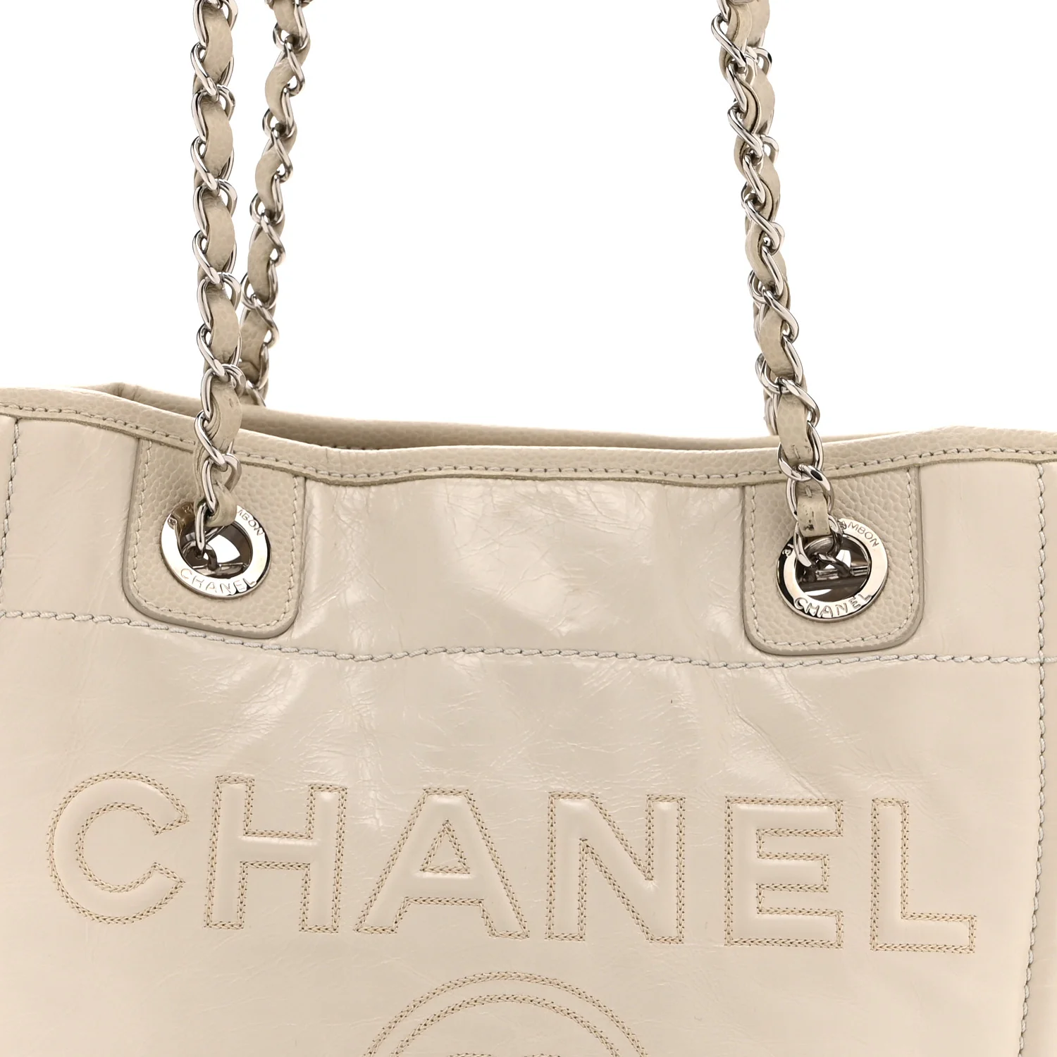 Glazed Calfskin Mini Deauville Tote White - Image 8