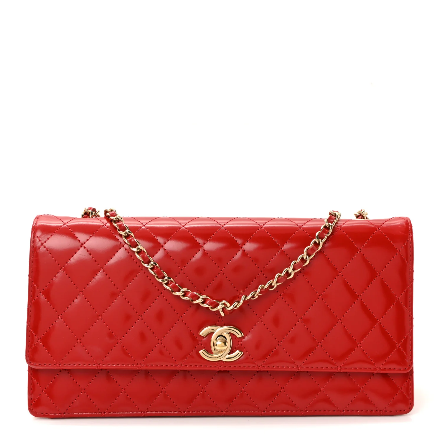 Glazed Calfskin Quilted East West Flap Red