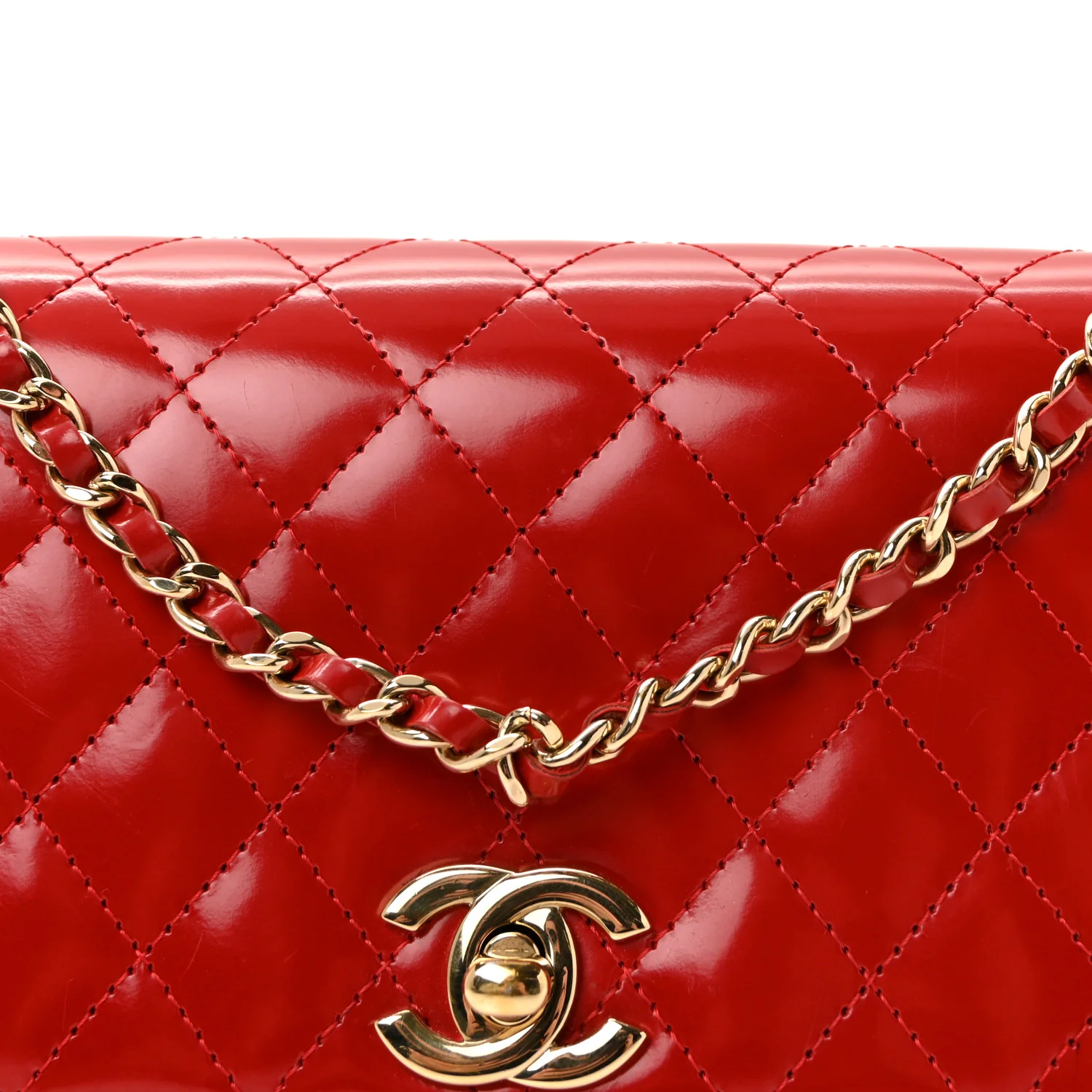 Glazed Calfskin Quilted East West Flap Red - Image 8