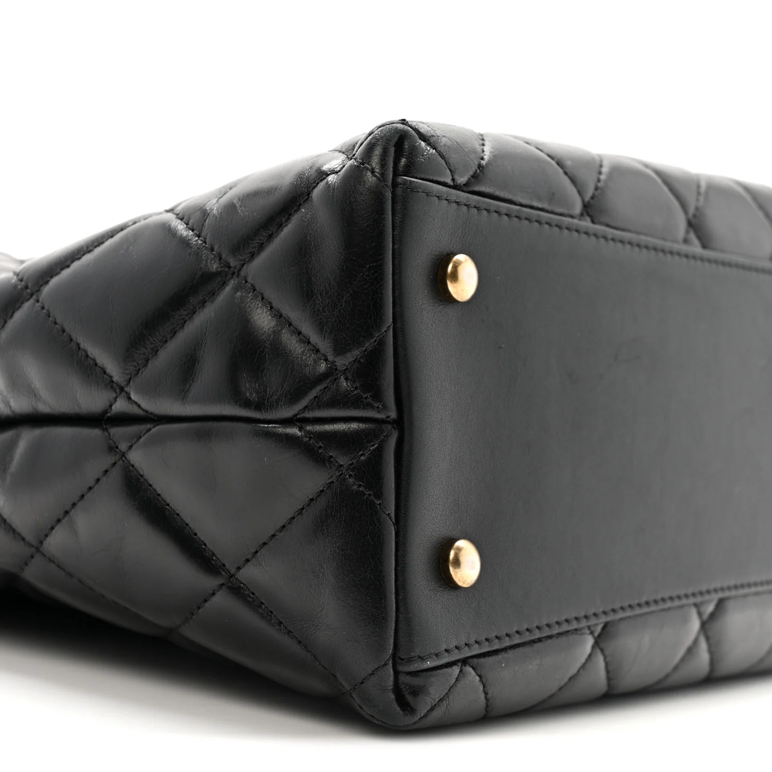 Glazed Calfskin Quilted Gold Bar Tote Black - Image 10