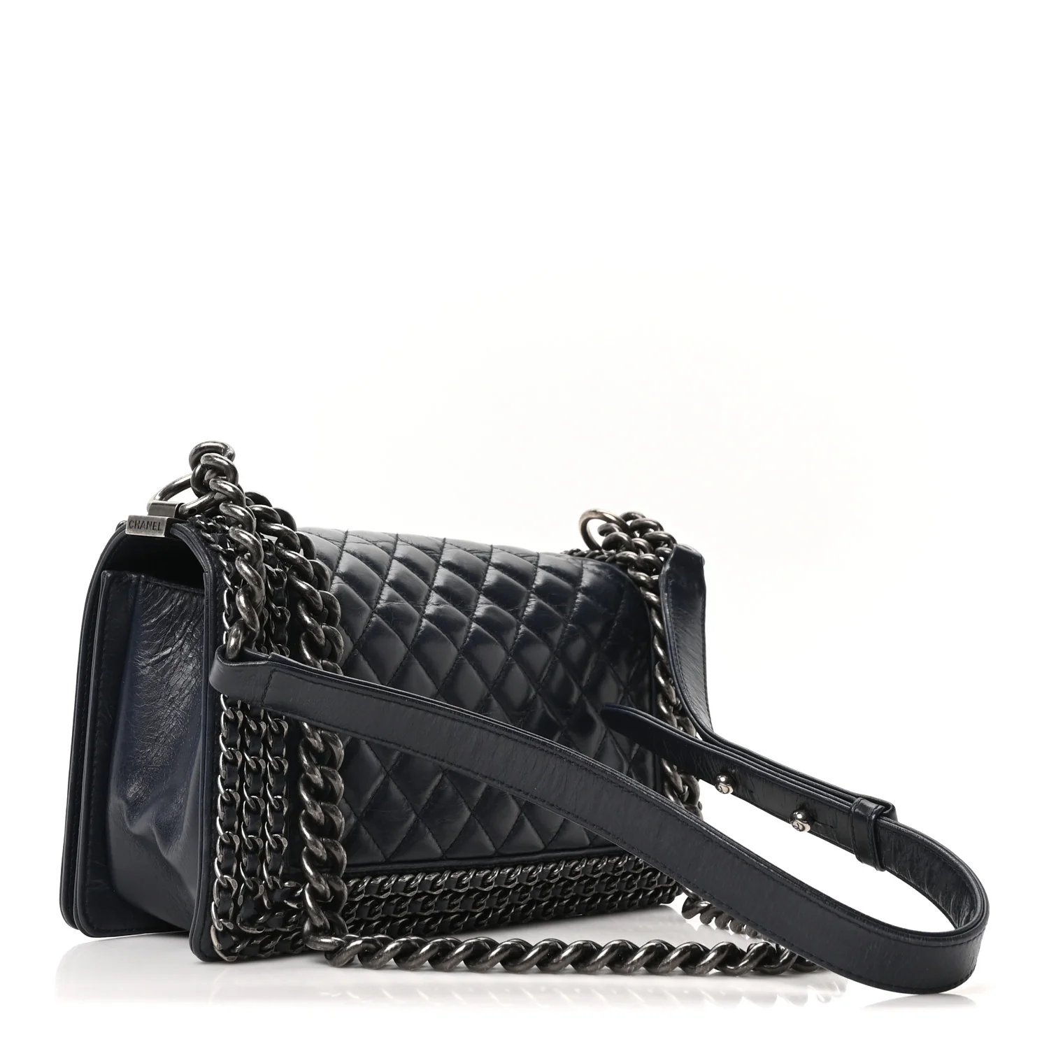 Glazed Calfskin Quilted Medium Boy Chained Flap Blue - Image 3