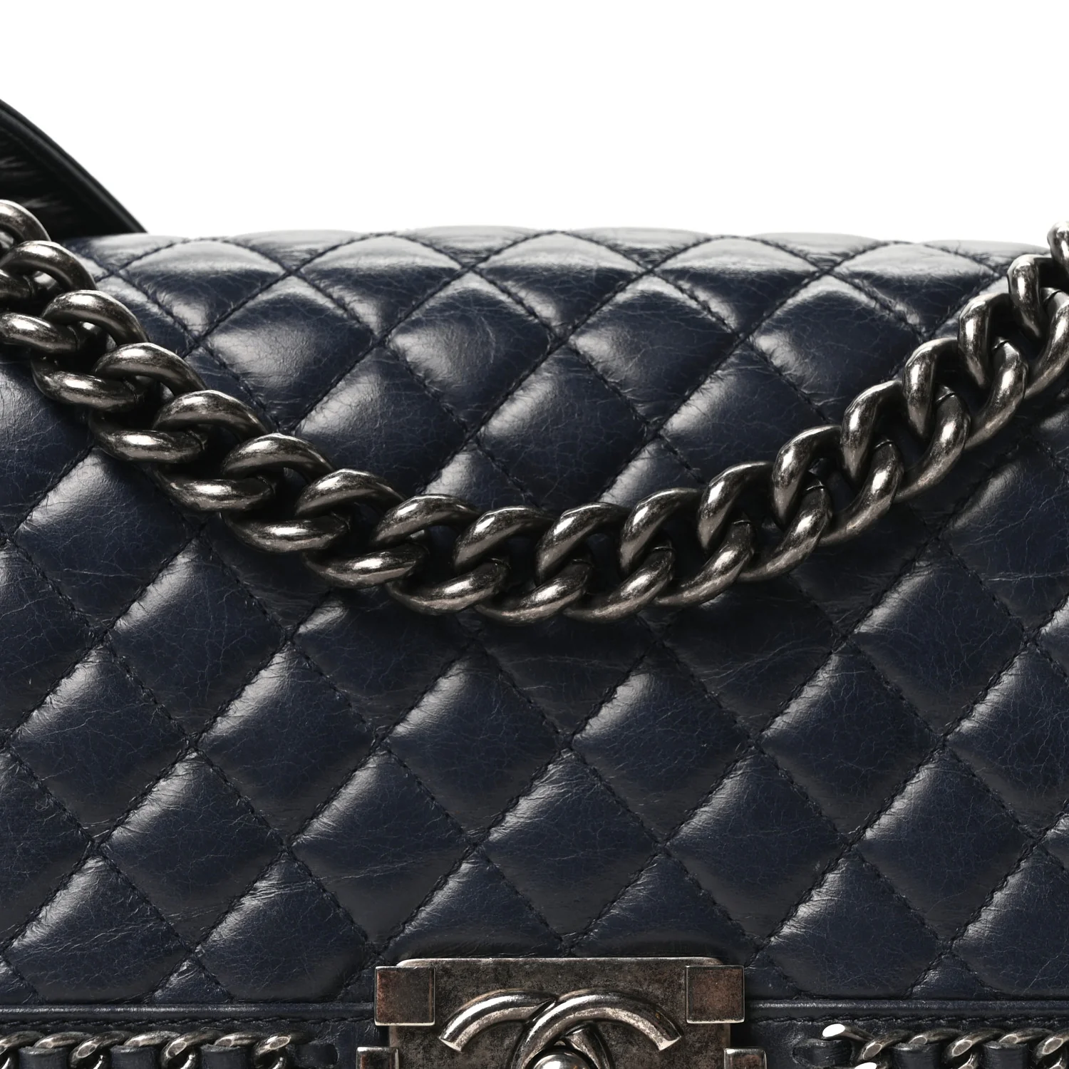 Glazed Calfskin Quilted Medium Boy Chained Flap Blue - Image 8