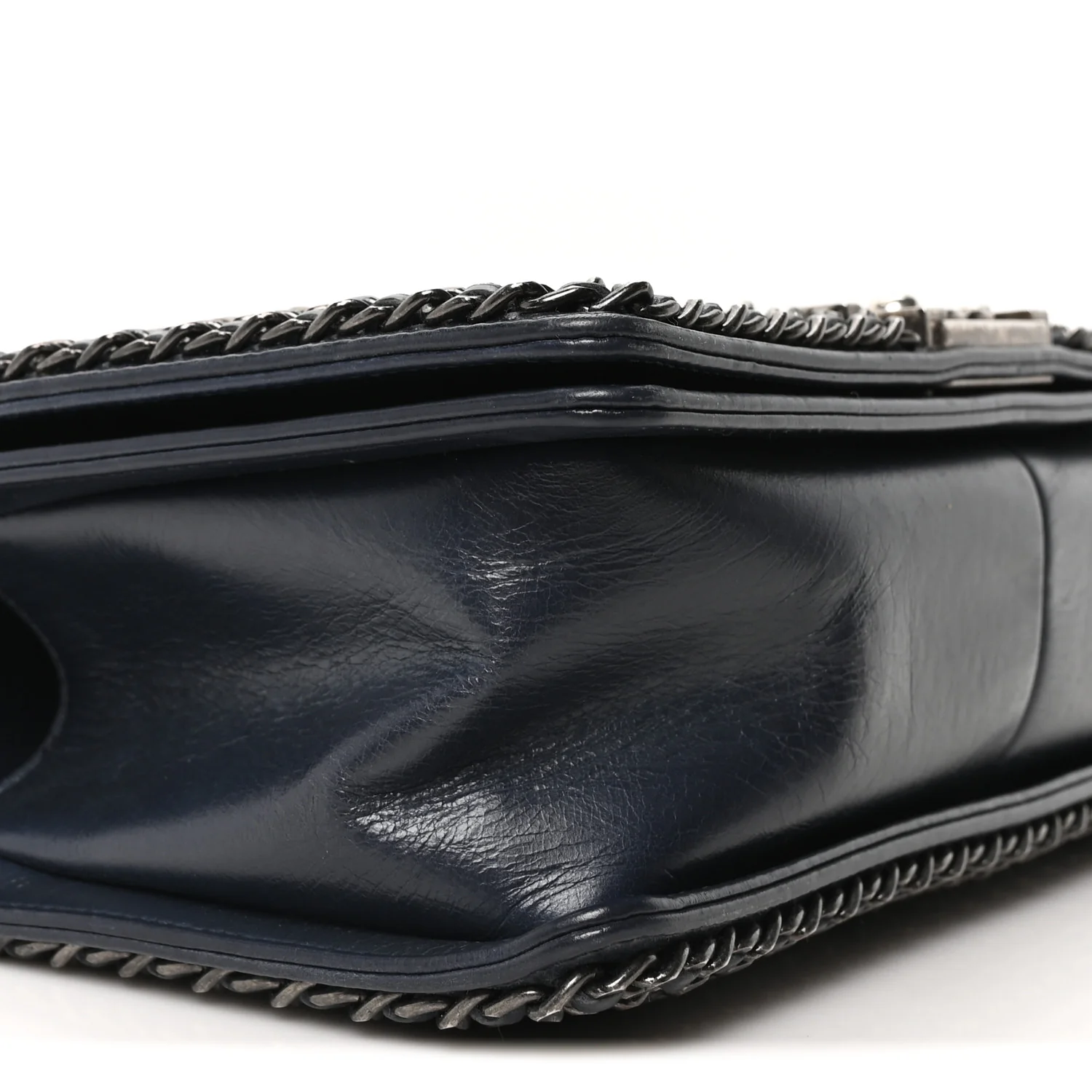 Glazed Calfskin Quilted Medium Boy Chained Flap Blue - Image 9