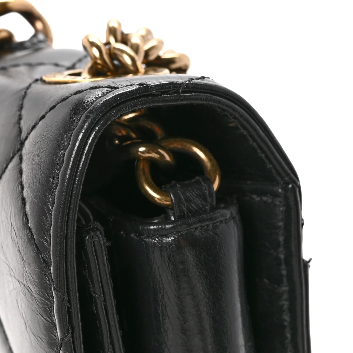 Glazed Calfskin Quilted Medium Perfect Edge Flap Black - Image 13