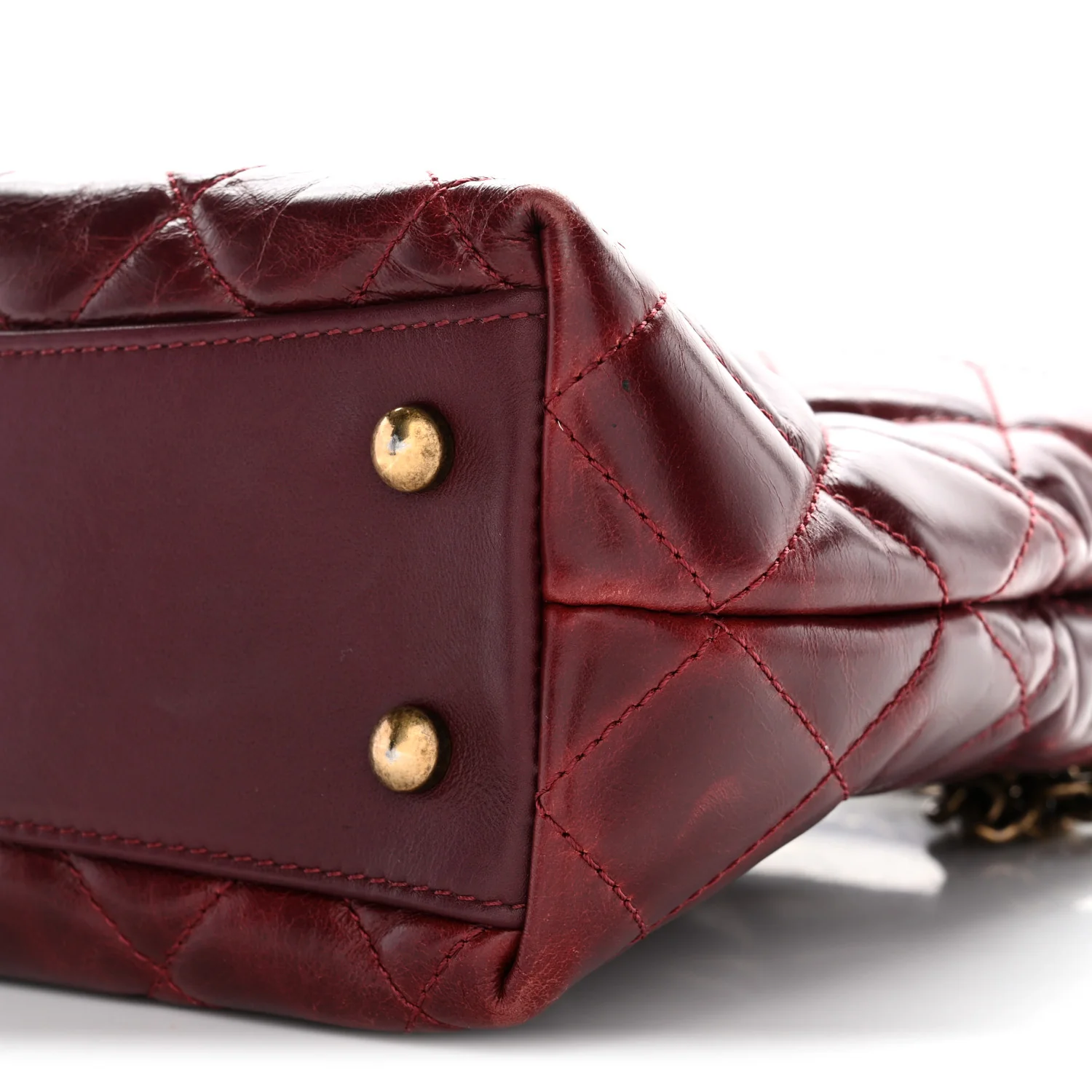 Glazed Calfskin Quilted Small Gold Bar Tote Red - Image 11