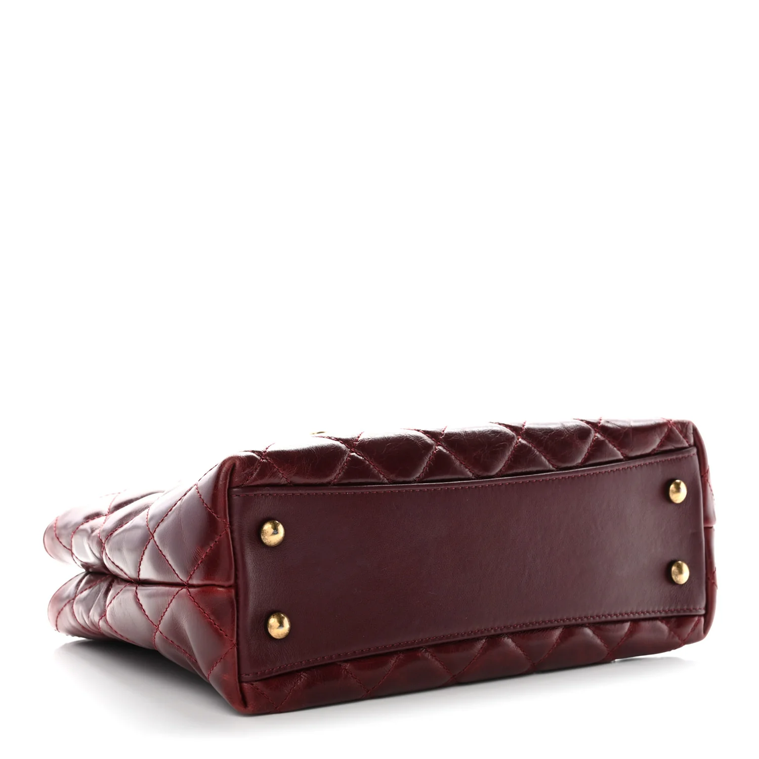 Glazed Calfskin Quilted Small Gold Bar Tote Red - Image 4