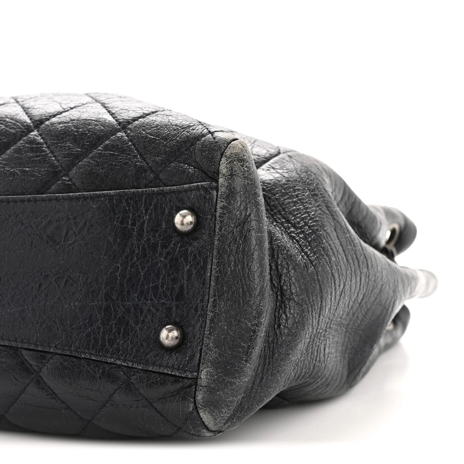 Glazed Calfskin Quilted Tote Navy - Image 11