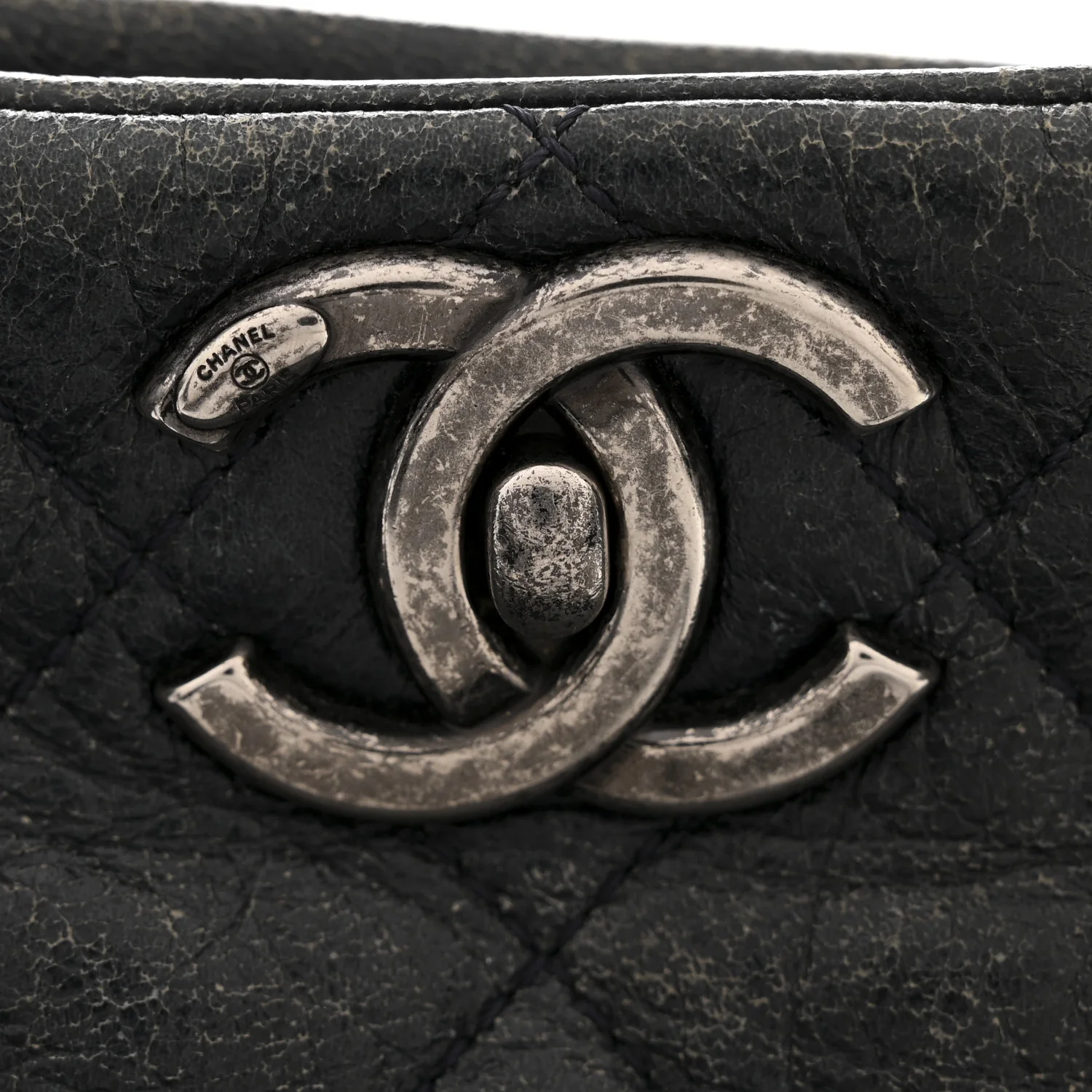 Glazed Calfskin Quilted Tote Navy - Image 13