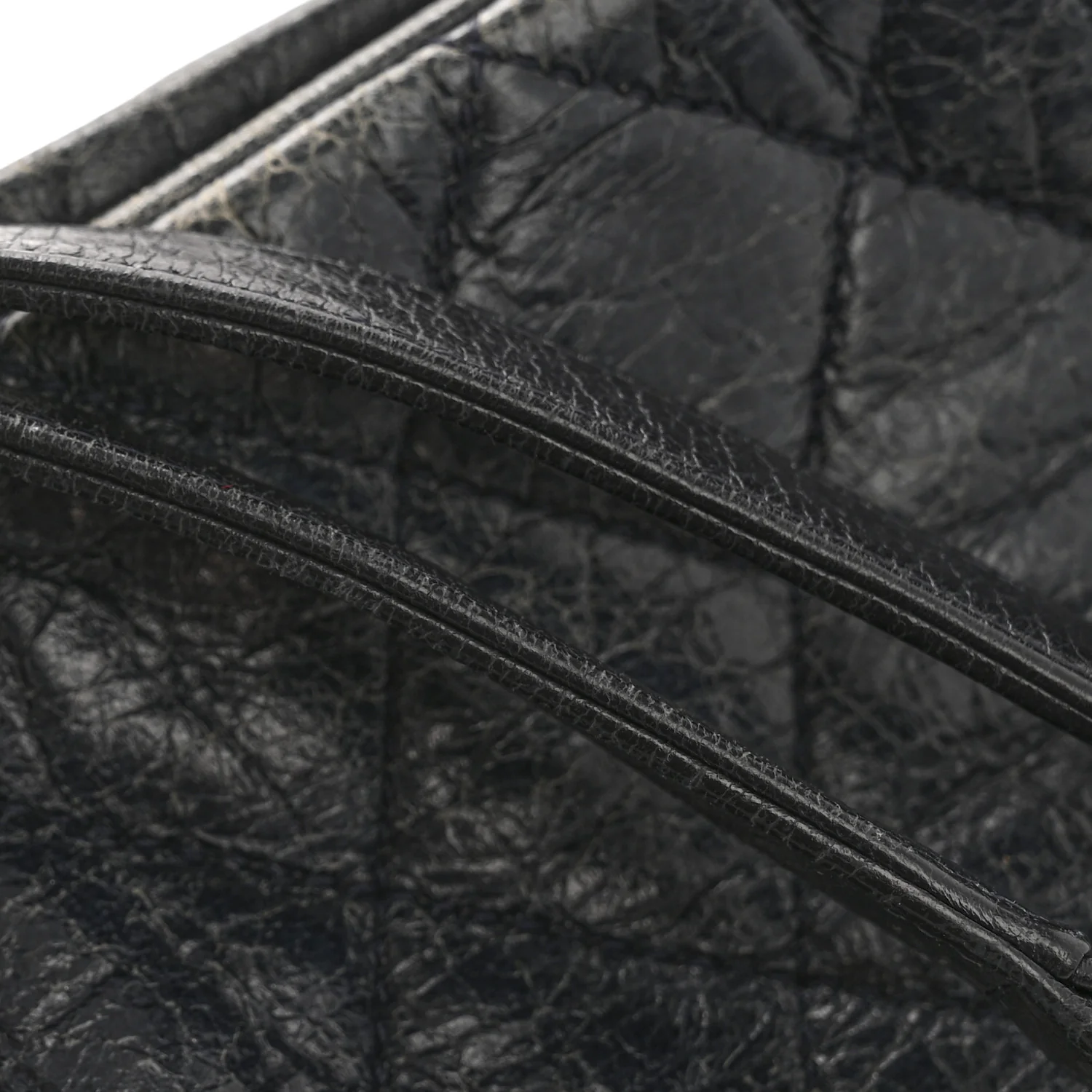 Glazed Calfskin Quilted Tote Navy - Image 14