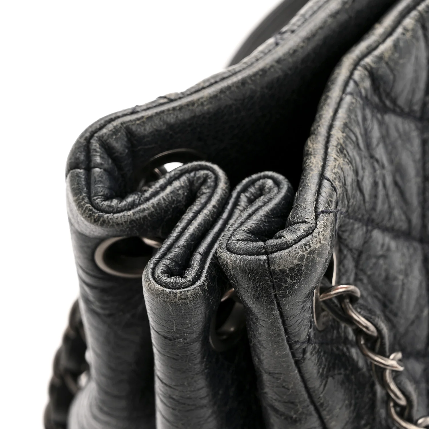 Glazed Calfskin Quilted Tote Navy - Image 15