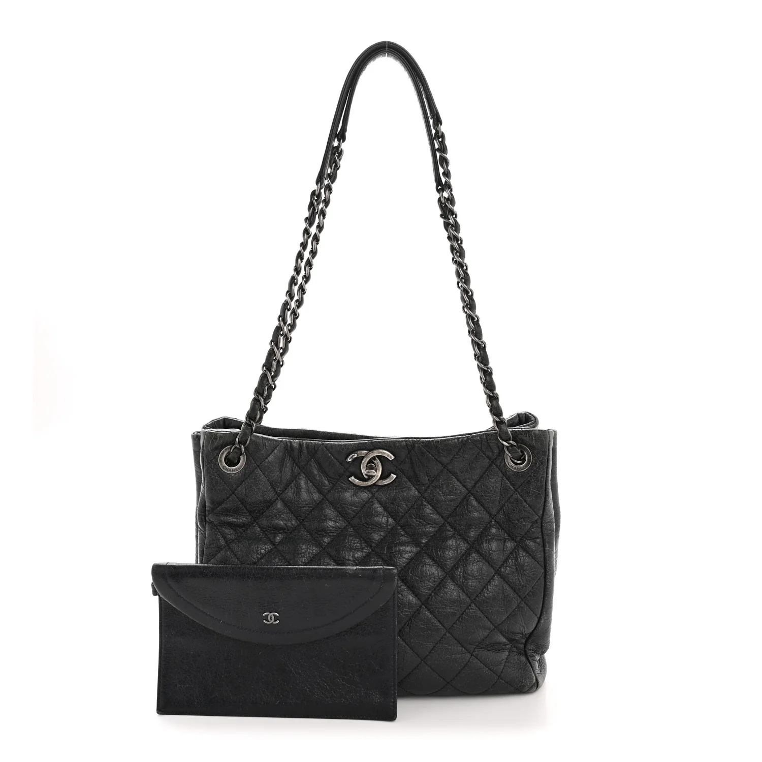 Glazed Calfskin Quilted Tote Navy - Image 3