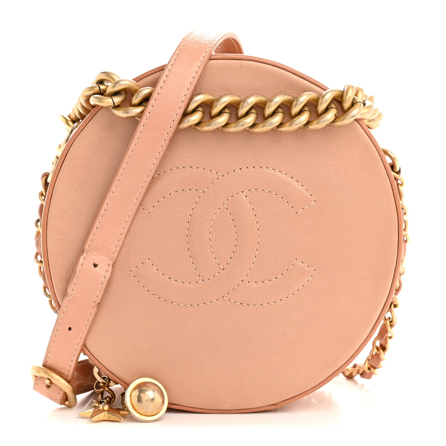 Glazed Calfskin Round As Earth Evening Bag Beige